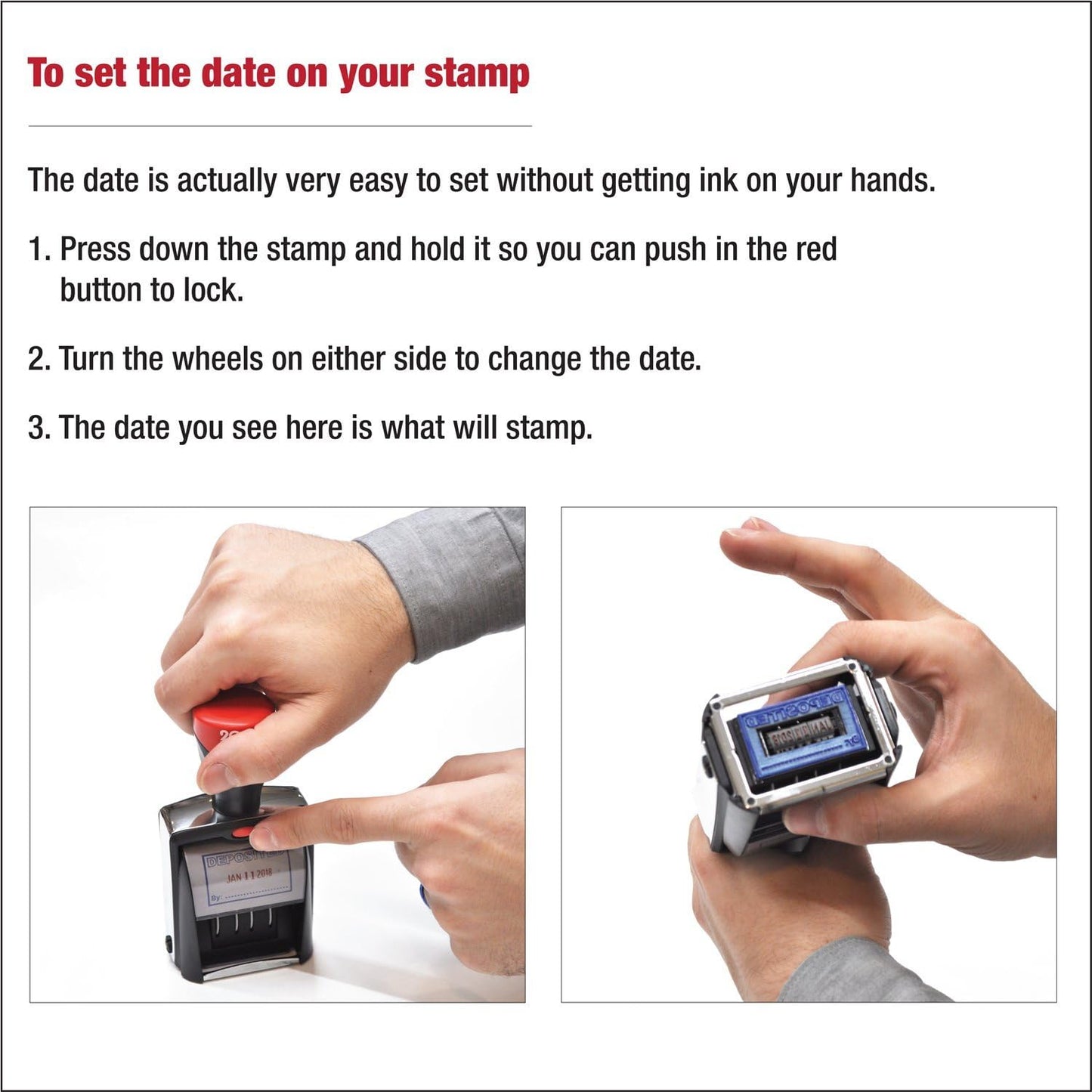 Heavy Duty Date Stamp with 2-Line Custom Text, Self Inking Stamp - 1" x 1-5/8” - 2-Color Blue/Red Ink