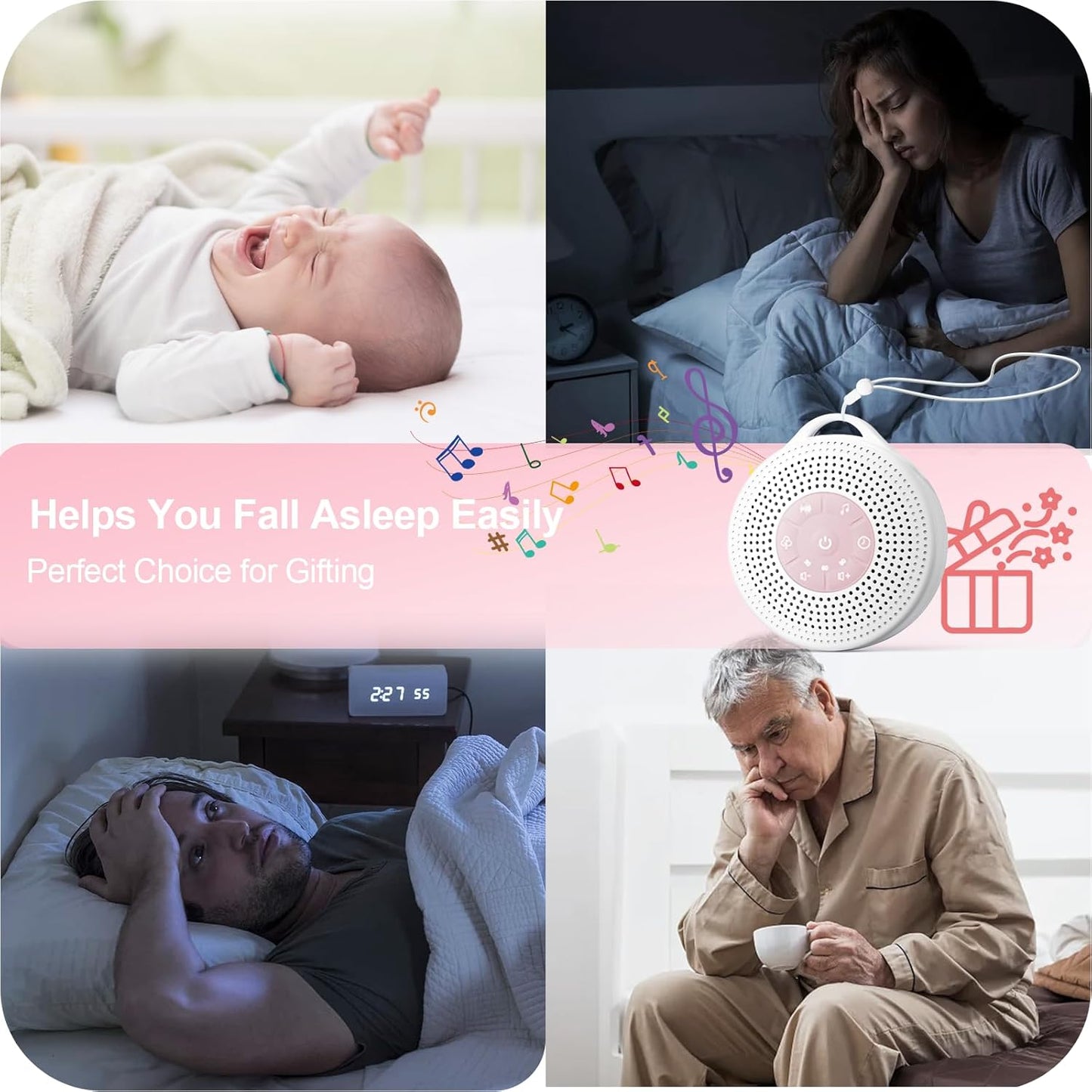 White Noise Machine, Portable Sound Machine with 2000mAh Battery, 21 Soothing Sound Machine for Baby Kids Adults Sleeping, Sound Therapy Sleep Aid with Timer and Child Lock for Home Travel Nursery