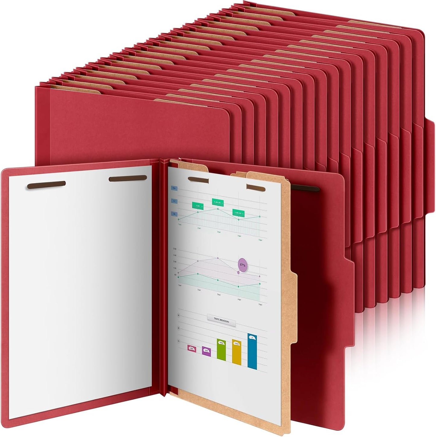 72 Pcs Classification Folders Letter Size, 1 Divider Pressboard File Folder with Fasteners, Expanding File Organizer Bulk for Teachers, Clergy, Office, Church, Christmas Donations (Red)