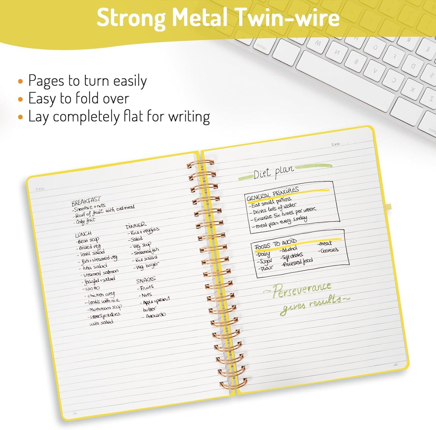 Forvencer Lined Spiral Journal Notebook with 300 Numbered Pages, B5 College Ruled Thick Journals for Writing with 100GSM Paper, Hardcover Notebooks with Contents for Work, School, Women, Men, Yellow