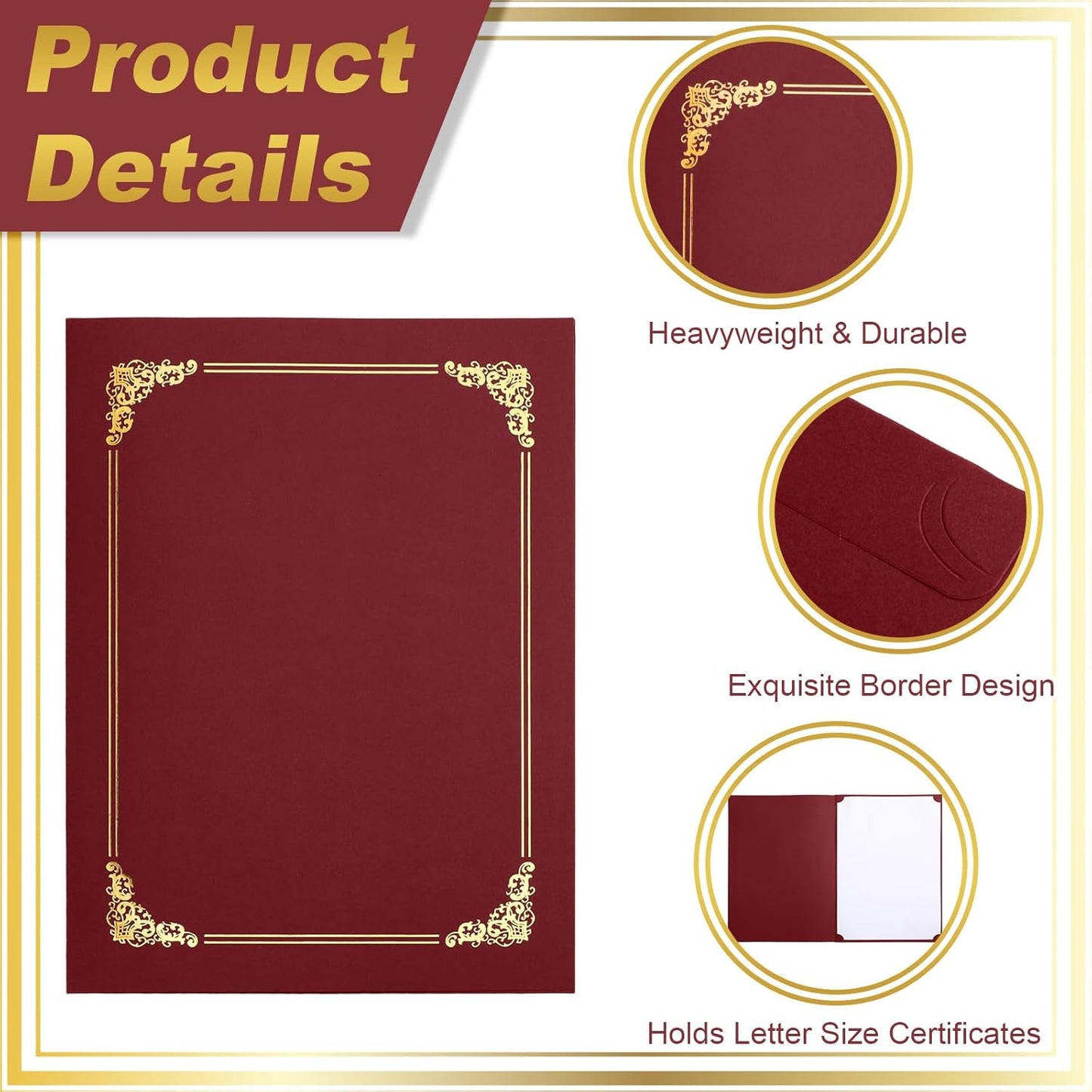 Fainne 120 Packs Certificate Holders Bulk, Diploma Covers Gold Foil Border, Document Covers for Letter Size 8.5x11 Award Certificates, Cardstock, Document Papers, Paper Card Stock(Red)