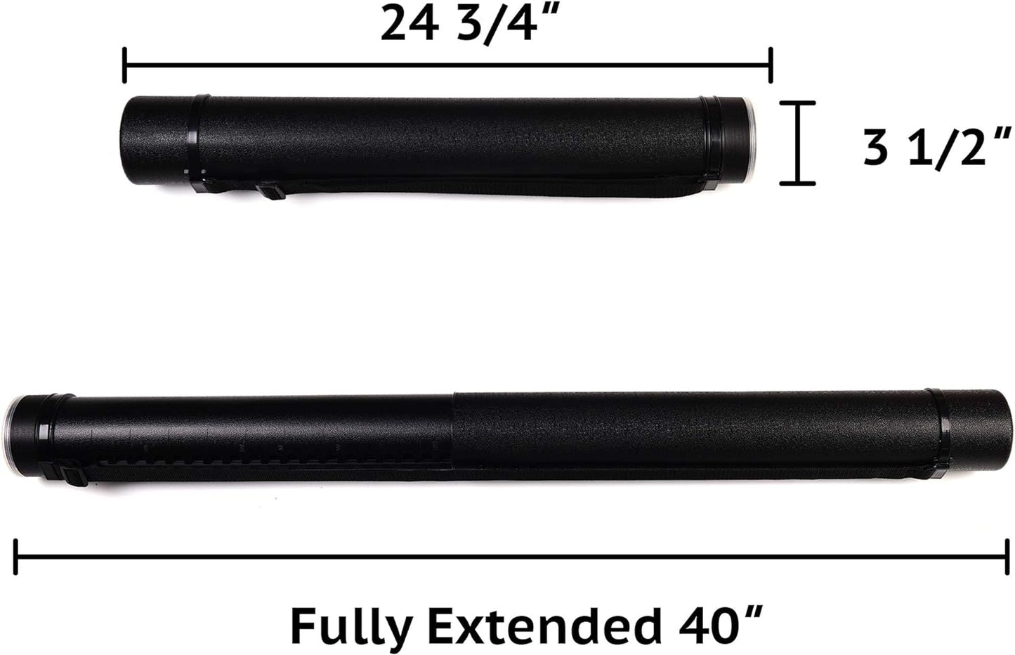 CALPALMY 2-Pack Extendable Poster Tubes Expand from 24.5” to 40” with Shoulder Strap | Carry Documents, Blueprints, Drawings and Art | Black Portable Durable Round Storage Cases with Lids and Labels