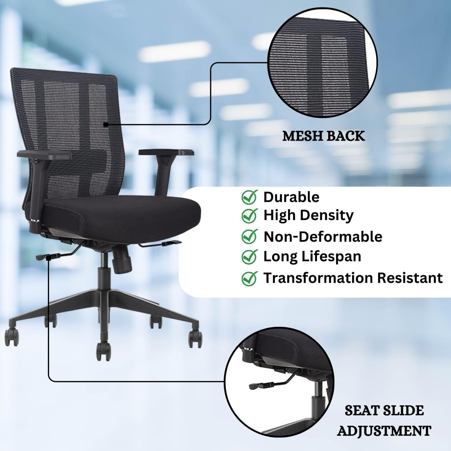 Bitchair Ergonomic Mesh Conference Room Chair - Adjustable Lumbar Support Computer Desk Chair with Height Adjustable Arms - Seat Depth Adjustable Office Chair - (Black) (Pack of 2)