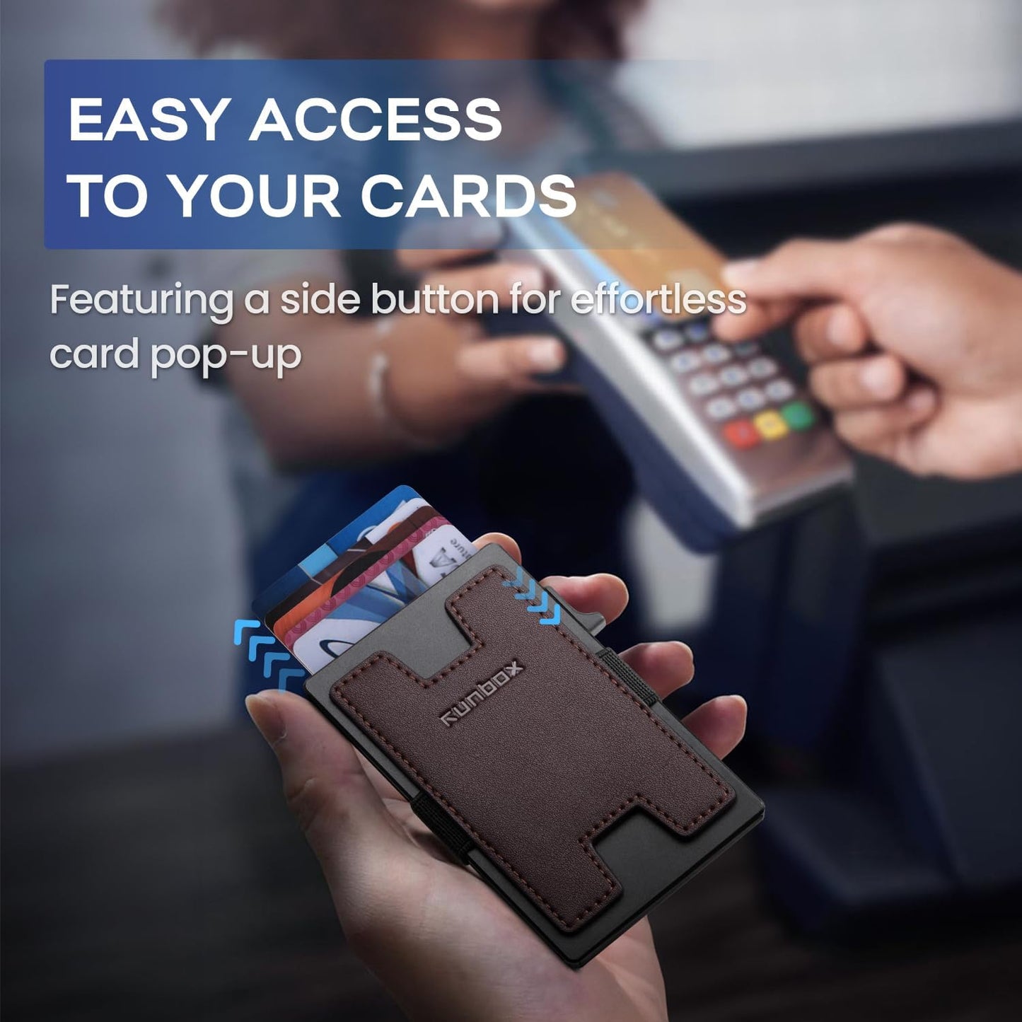Slim Card Holder Wallet for Men, Minimalist RFID Blocking Wallet with Pop Up Function, Ultra-Thin Design, Metal Business Card Cases holds 12+ Cards, Gifts for Men, Men's Accessories