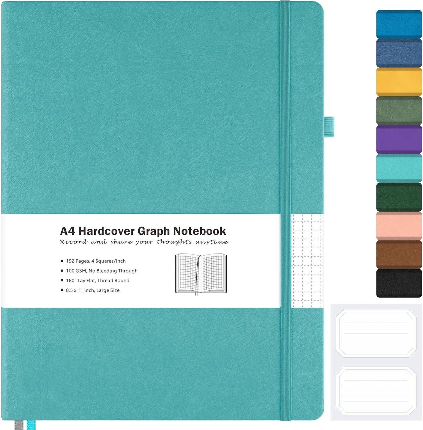 Graph Paper Notebook, Hardcover Notebook 8.5 x 11, Grid Notebook Journal for Women, Men, Large Leather Journals for Writing, Thick Paper, A4 Notebooks for Work, School Supplies, Engineering Teal
