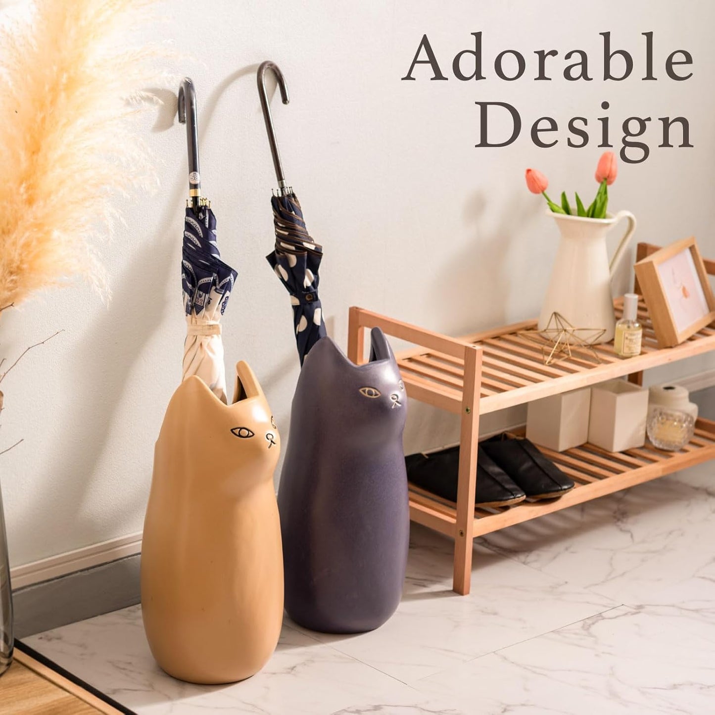PaletteLife Umbrella Stand Ceramic Scandinavian Cat Small-Size, Brown, CLY-13BR