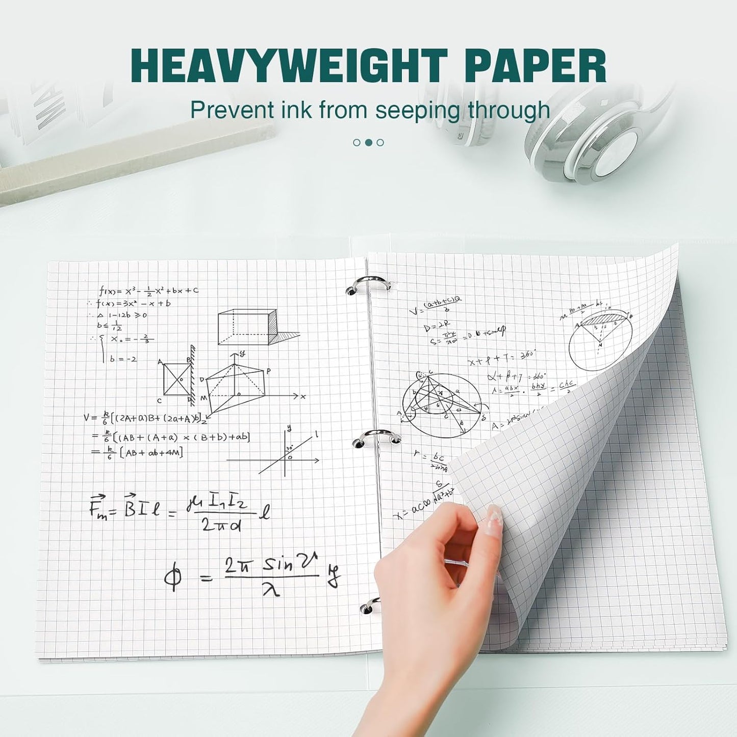 Loose Leaf Graph paper 8 x 10.5, Graph Ruled Paper, 3 Hole Punched Paper, 4 x 4 Quad Ruled Graph Paper, 10-1/2" x 8" Filler Paper Notebook Paper, 120 Sheets Graphing Paper for Business Home School