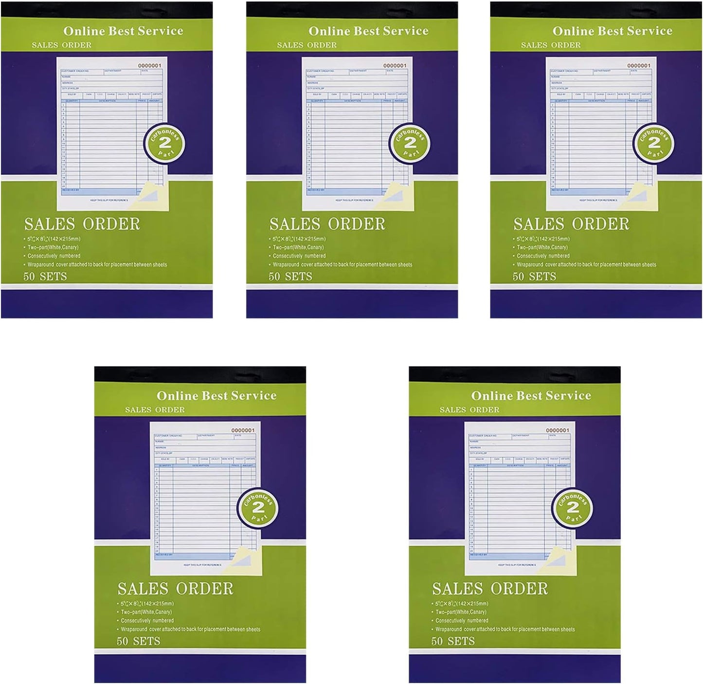 10 Pack Large Sales Order Book Receipt Invoice Duplicate Carbonless 50 Sets 5-9/16" X 8-7/16 (142X215mm) (10 pck Large 5-9/16" x 8-7/16")