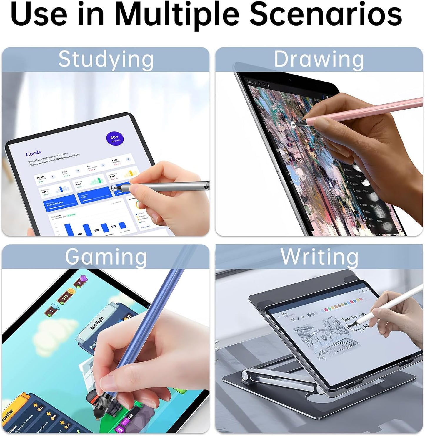 Stylus (10 Pcs),2-in-1 Stylus Pen for Touch Screen,High Precision and Sensitivity,Suitable for iPhone/ipad/Android Tablets,Compatible with Touch Screens (Silver/Blue/Rose Gold/White/Black)