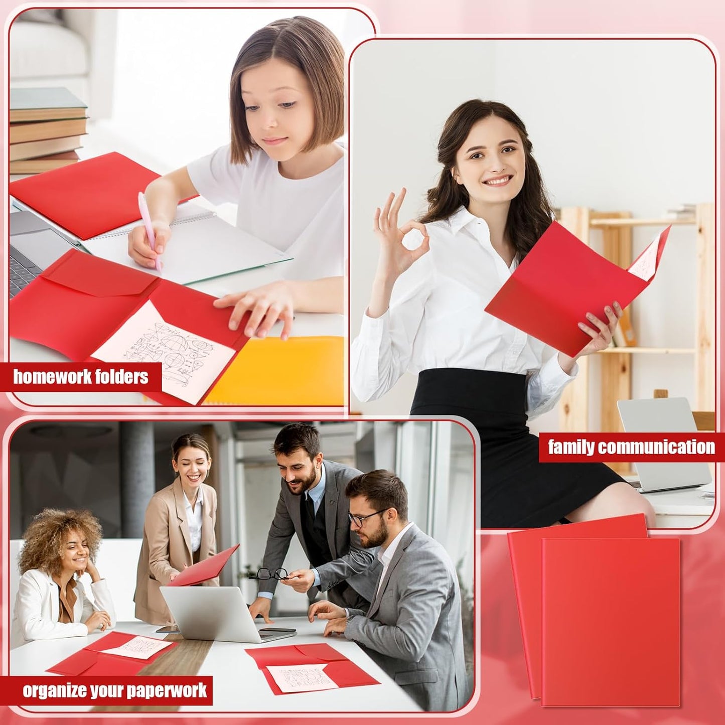 Gueevin 50 Pcs Plastic Folders with Pockets, Back to School Two Pocket Folder Fit Letter Size, Heavy Duty School Business Card Holder for Home Office, 11. 61 x 9. 45 Inches (Red)