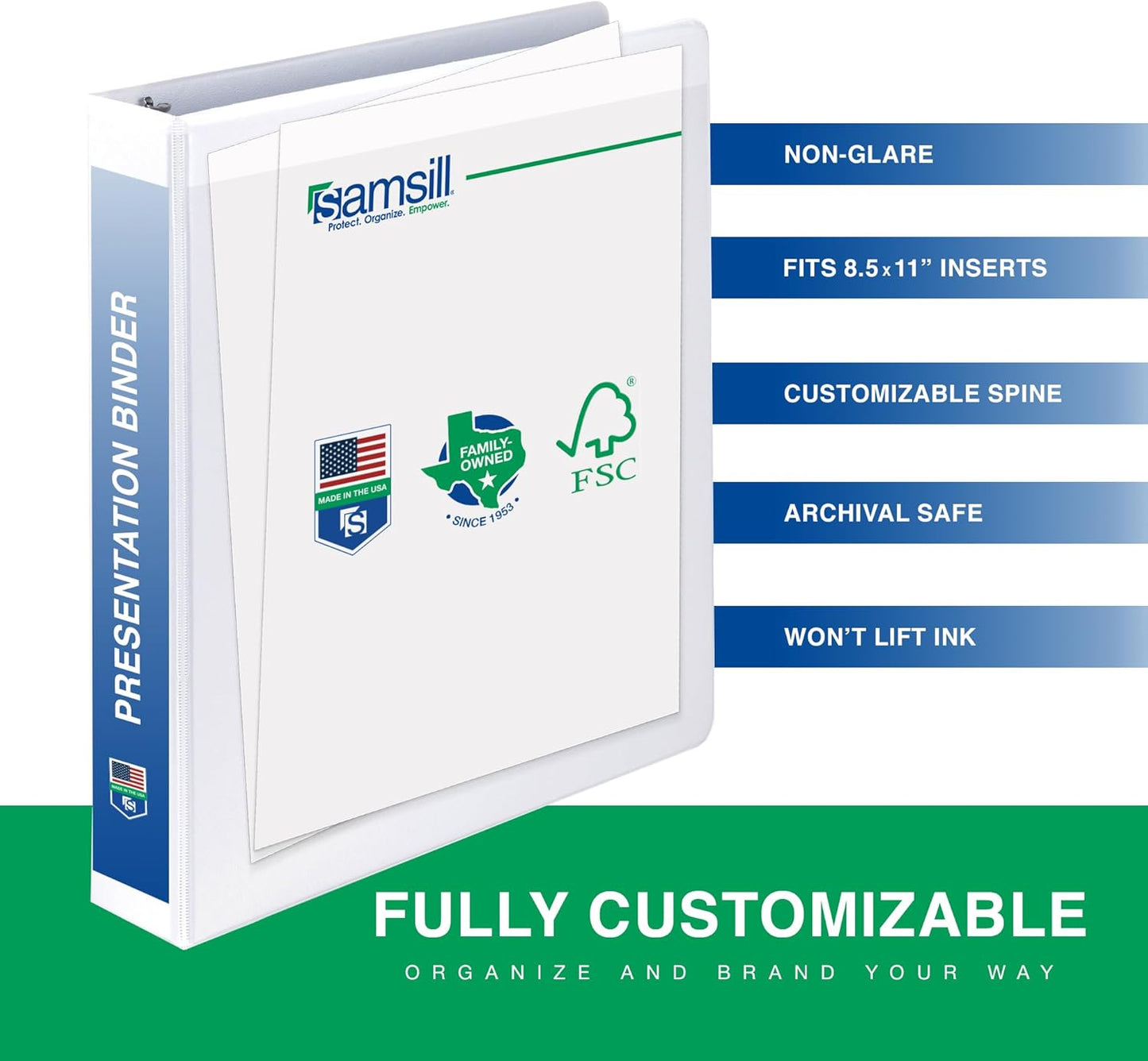Samsill 0.5 Inch 3 Ring Binder, Made in USA, Economy Round Ring, Clear View Cover, 100 Sheet Capacity - for School, Home, Office - White, 4 Pack