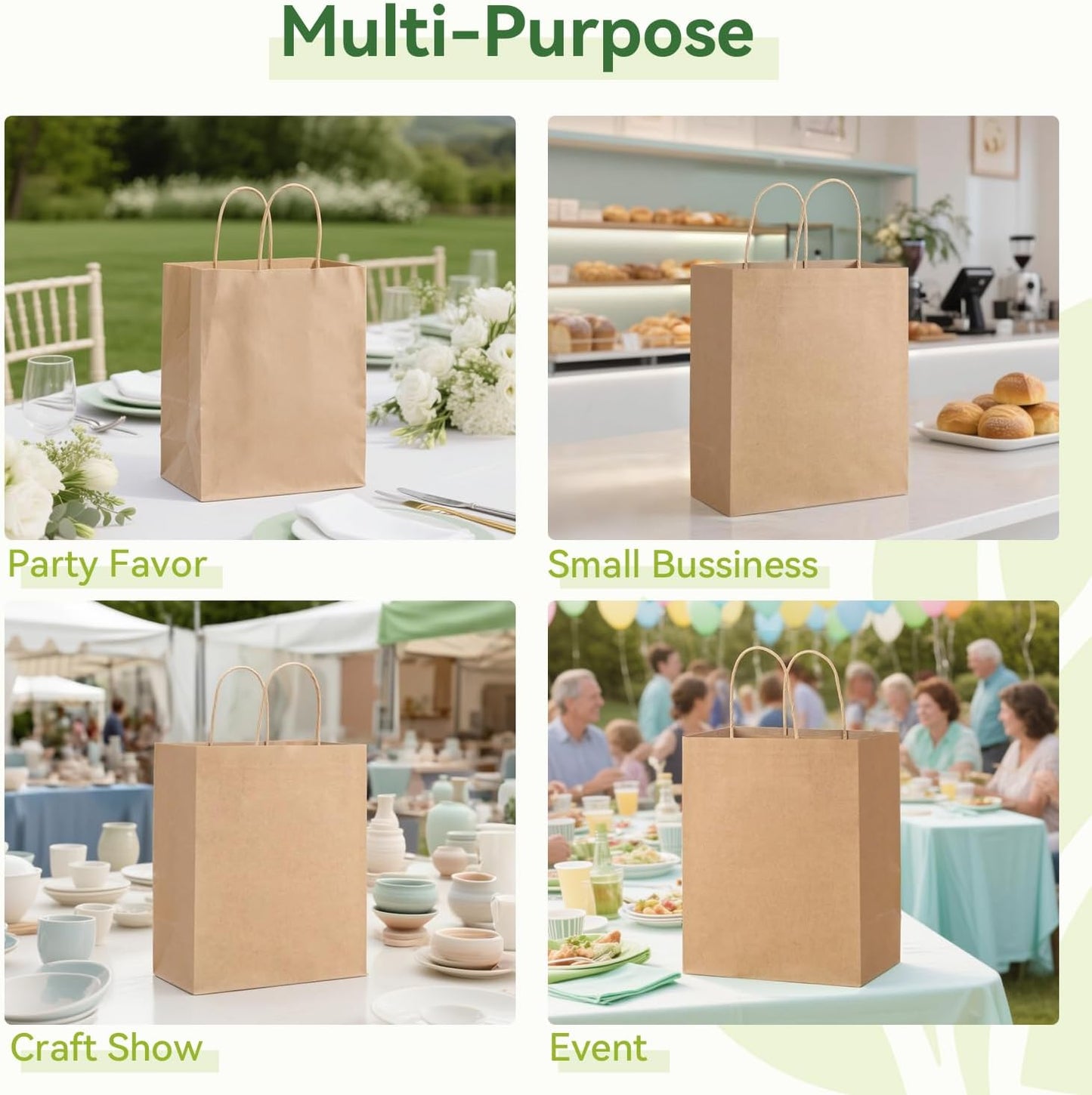 Brothersbox Brown Gift Bags with Handles 100PCS, 8 * 4.76 * 10 Inch Medium Kraft Paper Bags Bulk for Craft Shopping Business Party Favor Retail Birthday Grocery