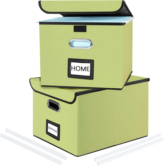 Huolewa File Organizer Boxes with Lids, Linen Hanging Filing & Storage Box with Plastic Slide for Office/Decor/Home, Universal Hanging Filing Organization Box for Letter/Legal Folder