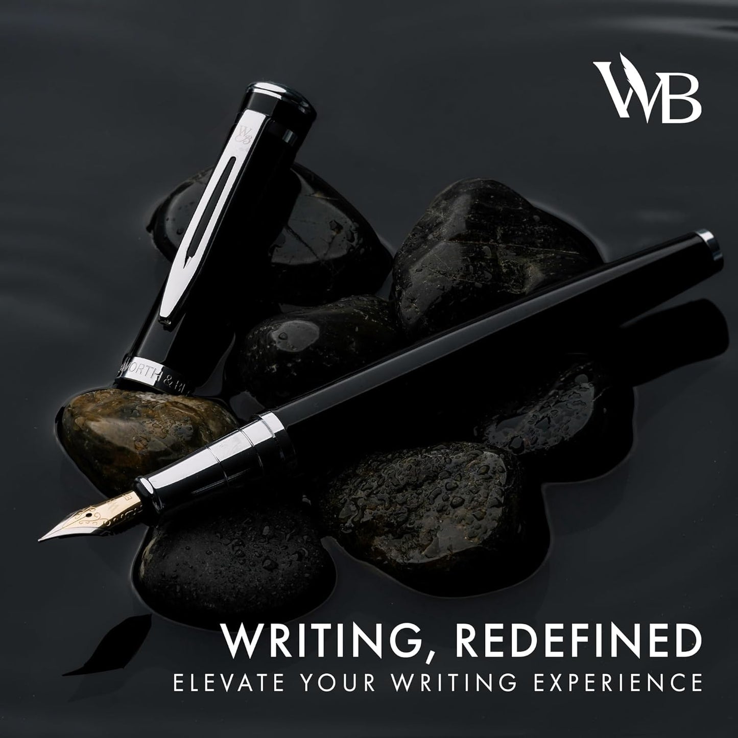 Wordsworth & Black Fountain Pen Set, Extra Fine Nib, Includes 24 Pack Ink Cartridges, Ink Refill Converter & Gift Pouch, Chrome Finish, Calligraphy, [Black Chrome], Perfect for Men & Women