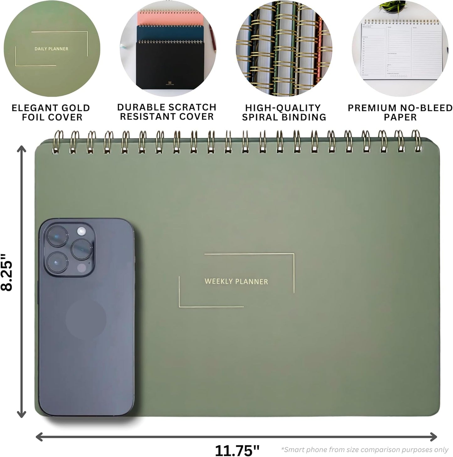 Undated Weekly Planner | 8.25” x 11.75” Work To-Do Notebook | ADHD Academic Organizer | Multi-Layout | Men and Women Planner | College Supplies | Black | Landscape Layout