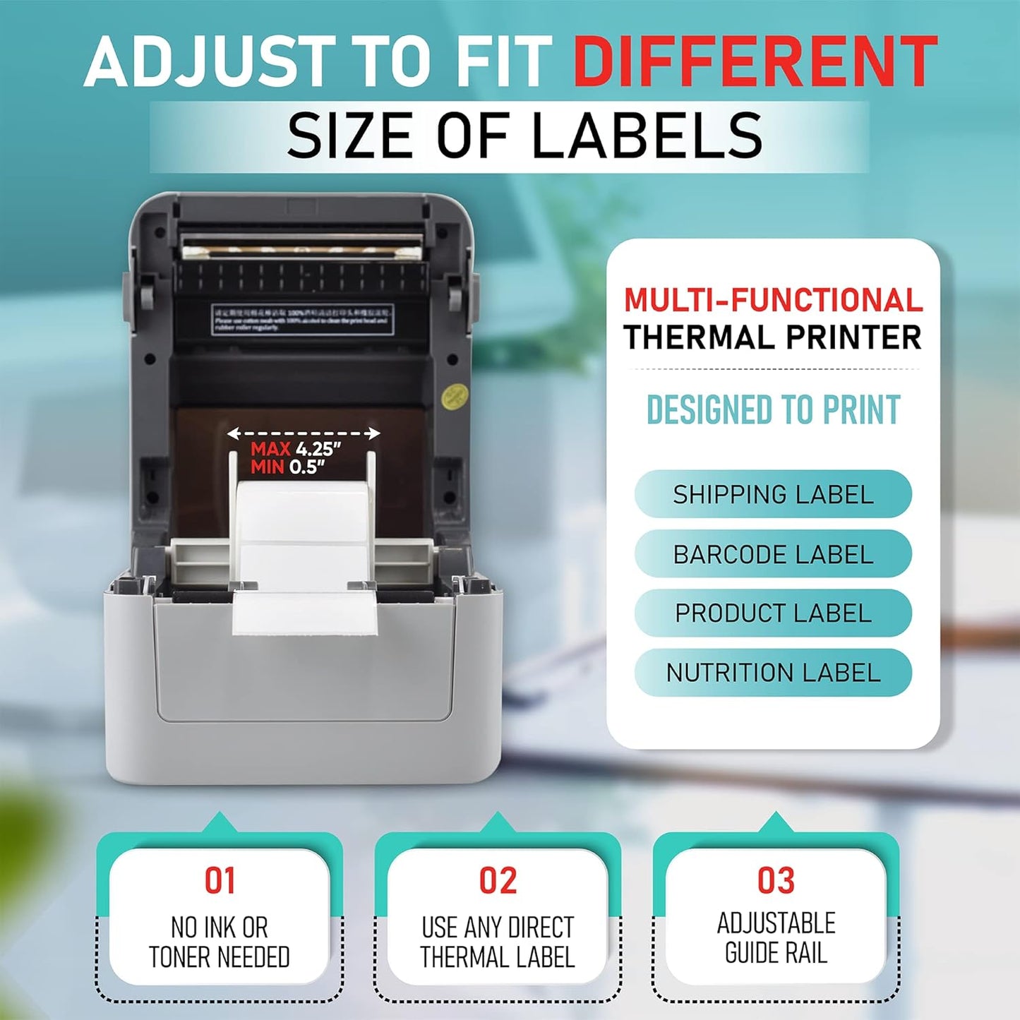 2054K-WF Mini WiFi Wireless Shipping Label Printer for iPhone Windows Mac Chromebook Android Support Amazon Ebay Paypal Shopify Shipstation UPS USPS FedEx Fanfold Direct Label