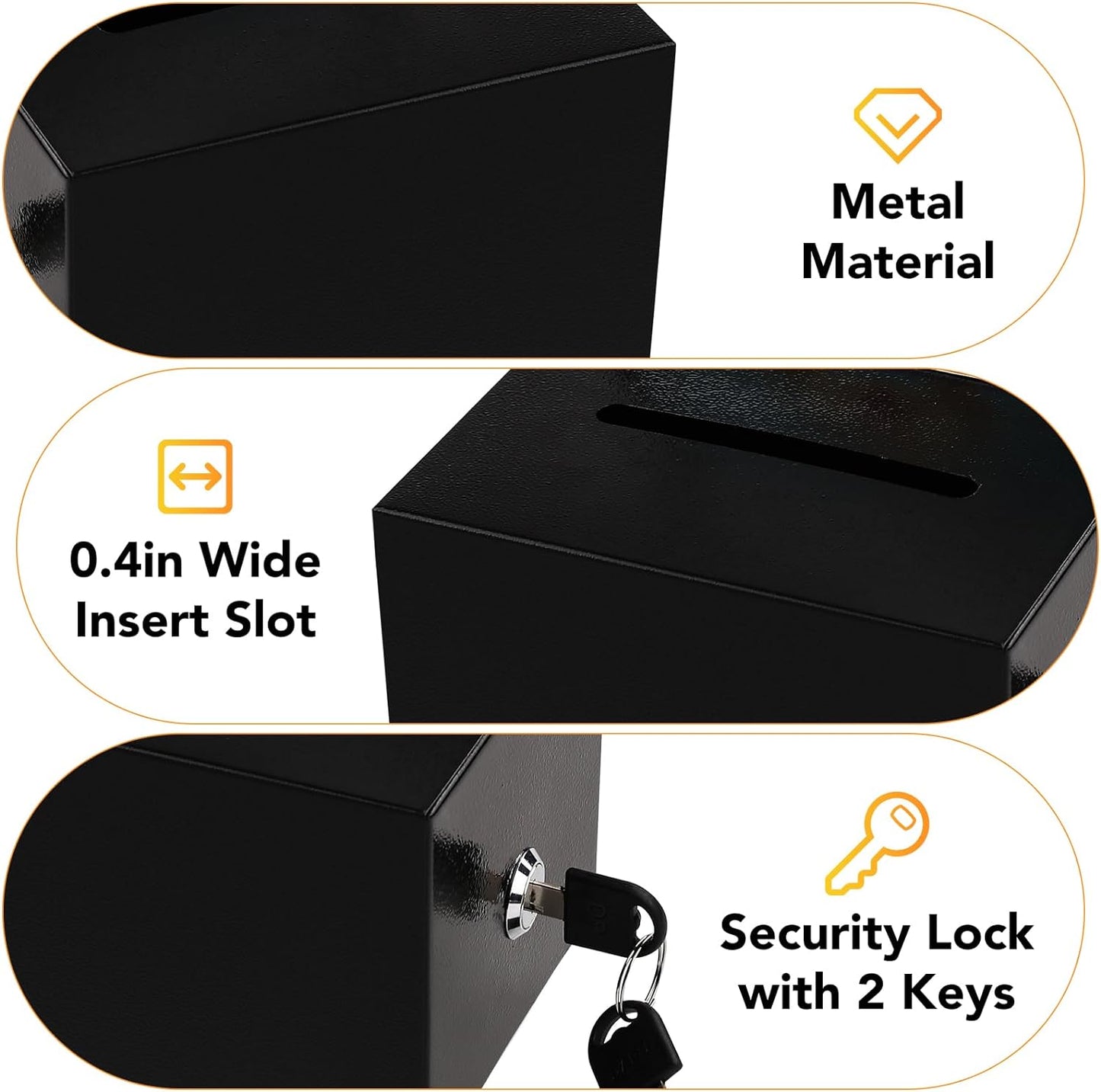 Tip Jar 2 PCS Suggestion Box with Slot and Lock Metal Donation Raffle Fundrais Cash Ballot Money Ticket Bartender Voting Prayer Comment Teacher Mailbox Booth Card Classroom Restaurant Black