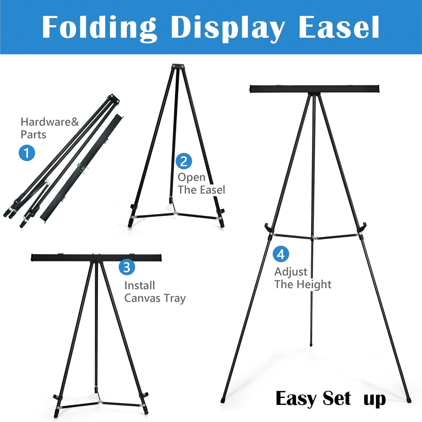 Falling in Art Aluminum Flip Chart Display Easel Stand with Adjustable Floor for Boardroom, Whiteboard, Paper Pads, Signage, 63 1/2'' High, Black,2 Pack