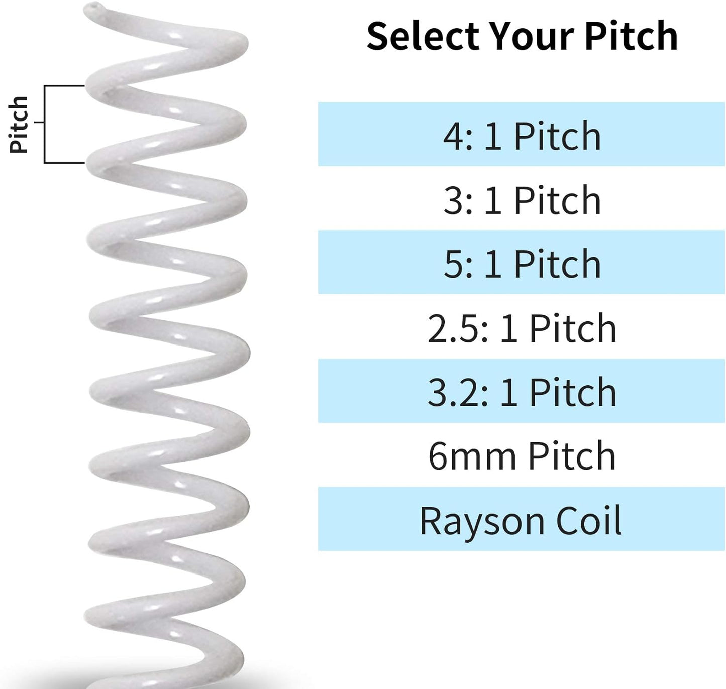 Rayson 3/4" Plastic Spiral Binding Coil, 160 Sheets Capacity, 4:1 Pitch 19mm White Coil Binding Spines for Business and Educational Purposes, Pack of 50