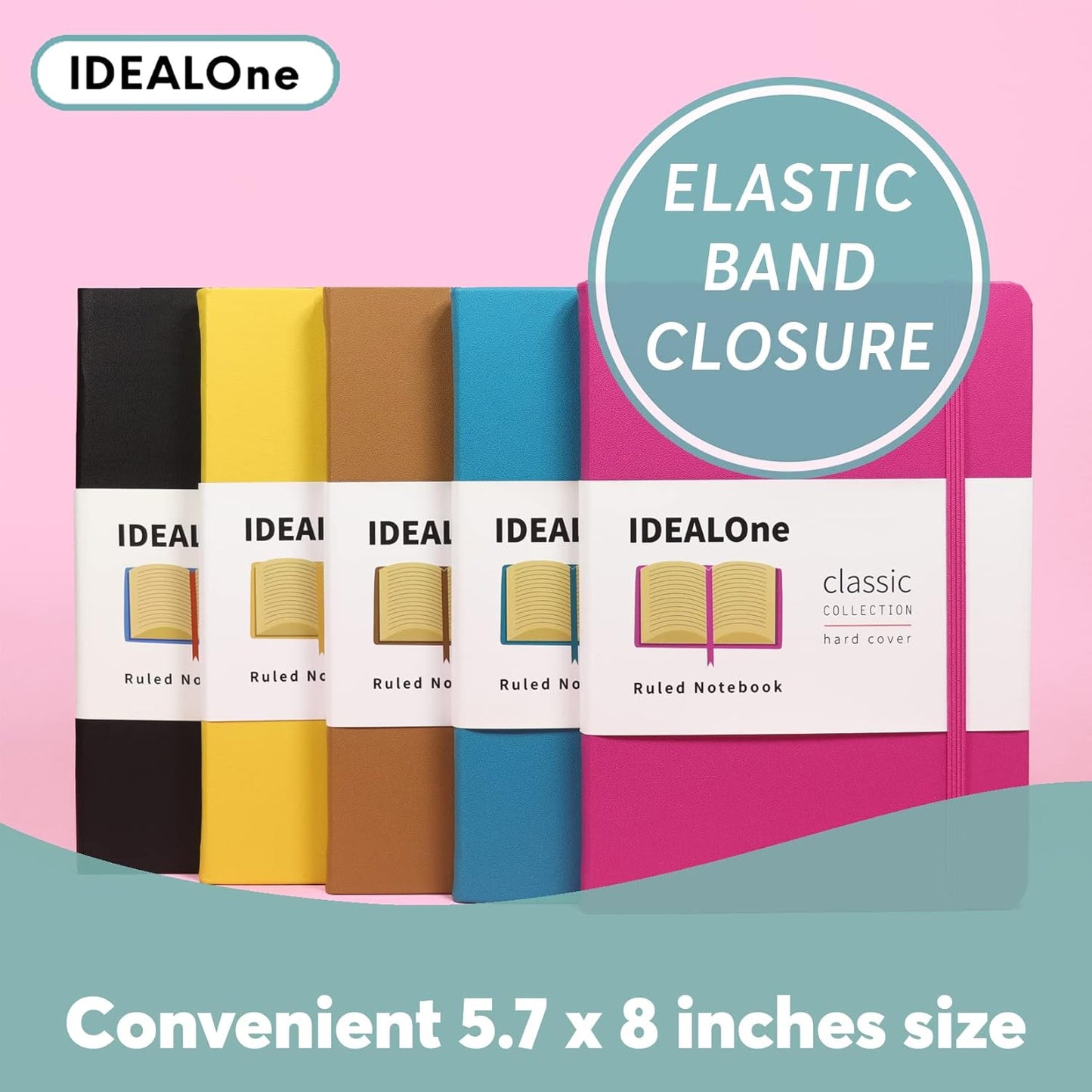 IDEALOne Black 5 pack, Hardcover Leather Journal Notebook Lined–A5 (5.7 x 8), College ruled Journaling Notebooks,160 pages, 100GSM Paper, Journal for Women,Men,Teens