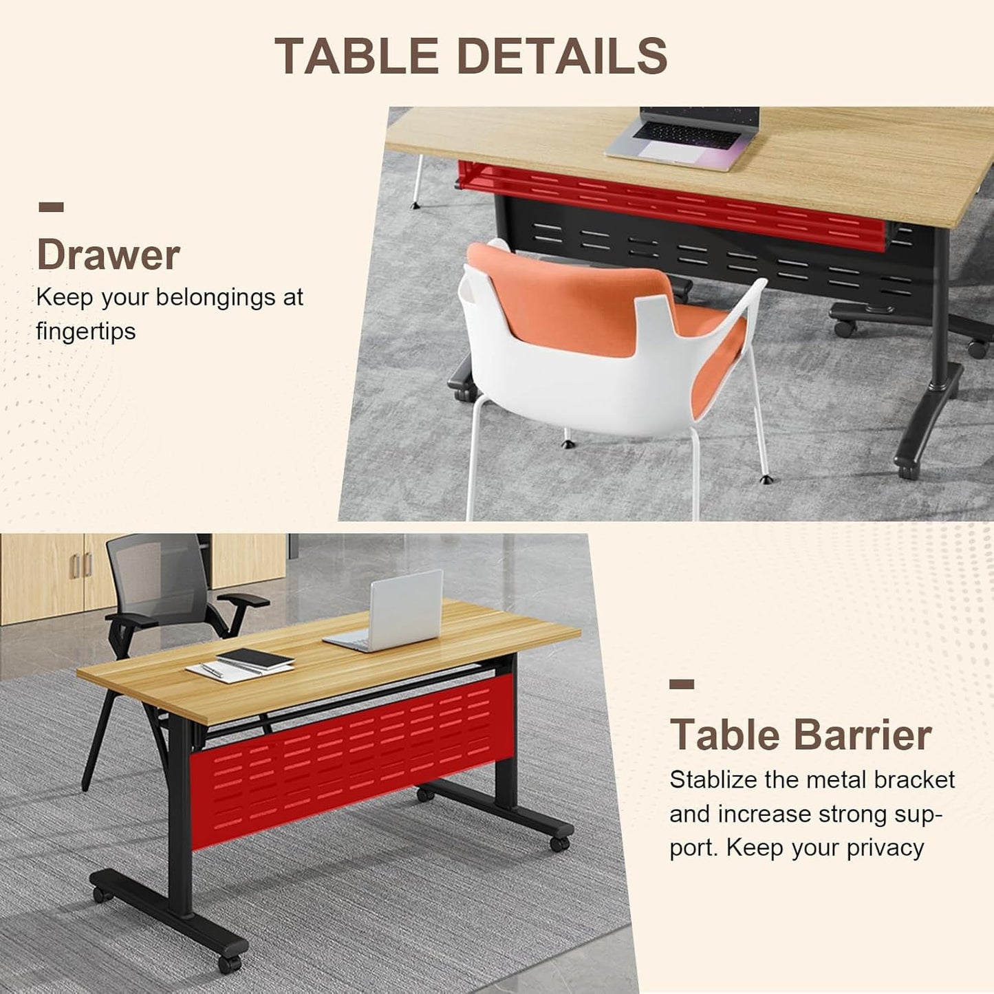Folding Conference Room Table, Modern Conference Tables with Wheels, Large Rectangular Mobile Training Tables for Office Classroom, Foldable Modular Boardroom Seminar Table Maple (2pack L70.9in)
