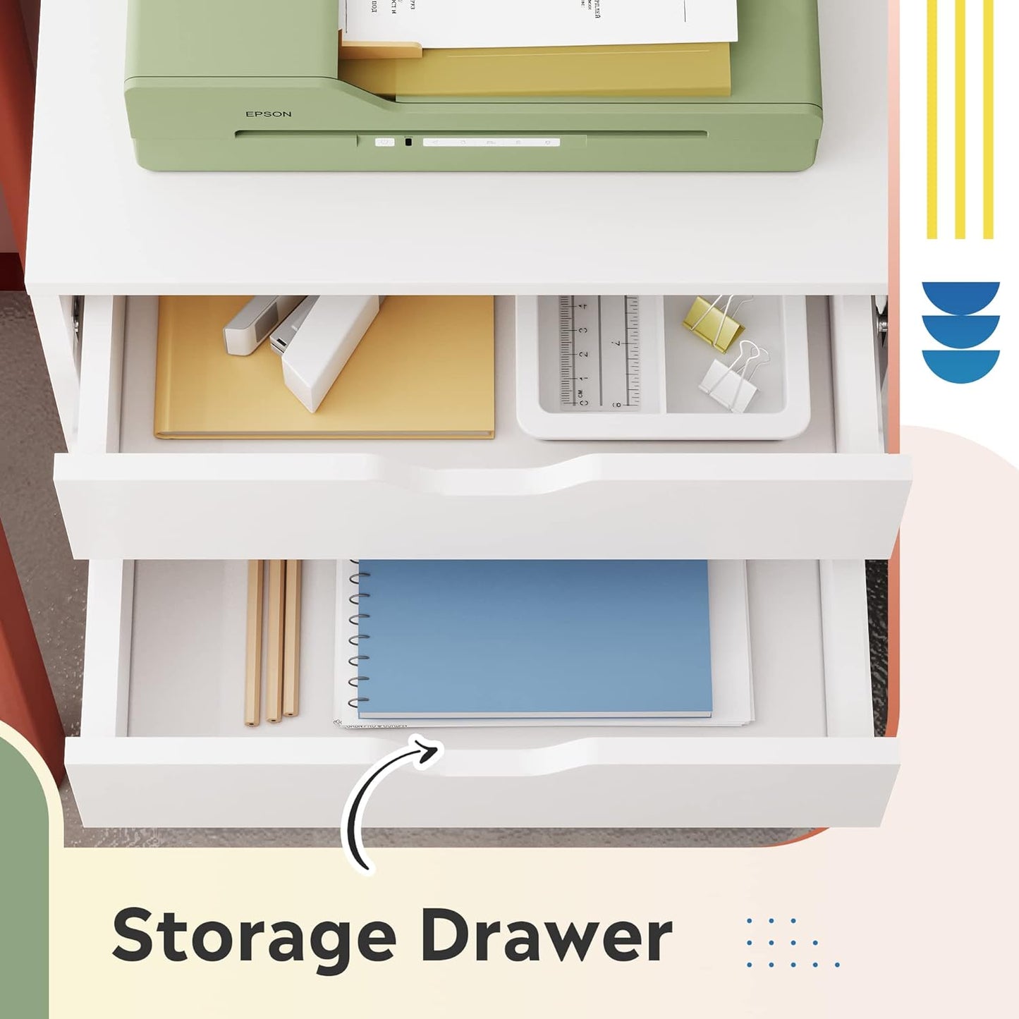 DEVAISE 5-Drawer Chest, Wood Storage file Cabinet with Wheels, White