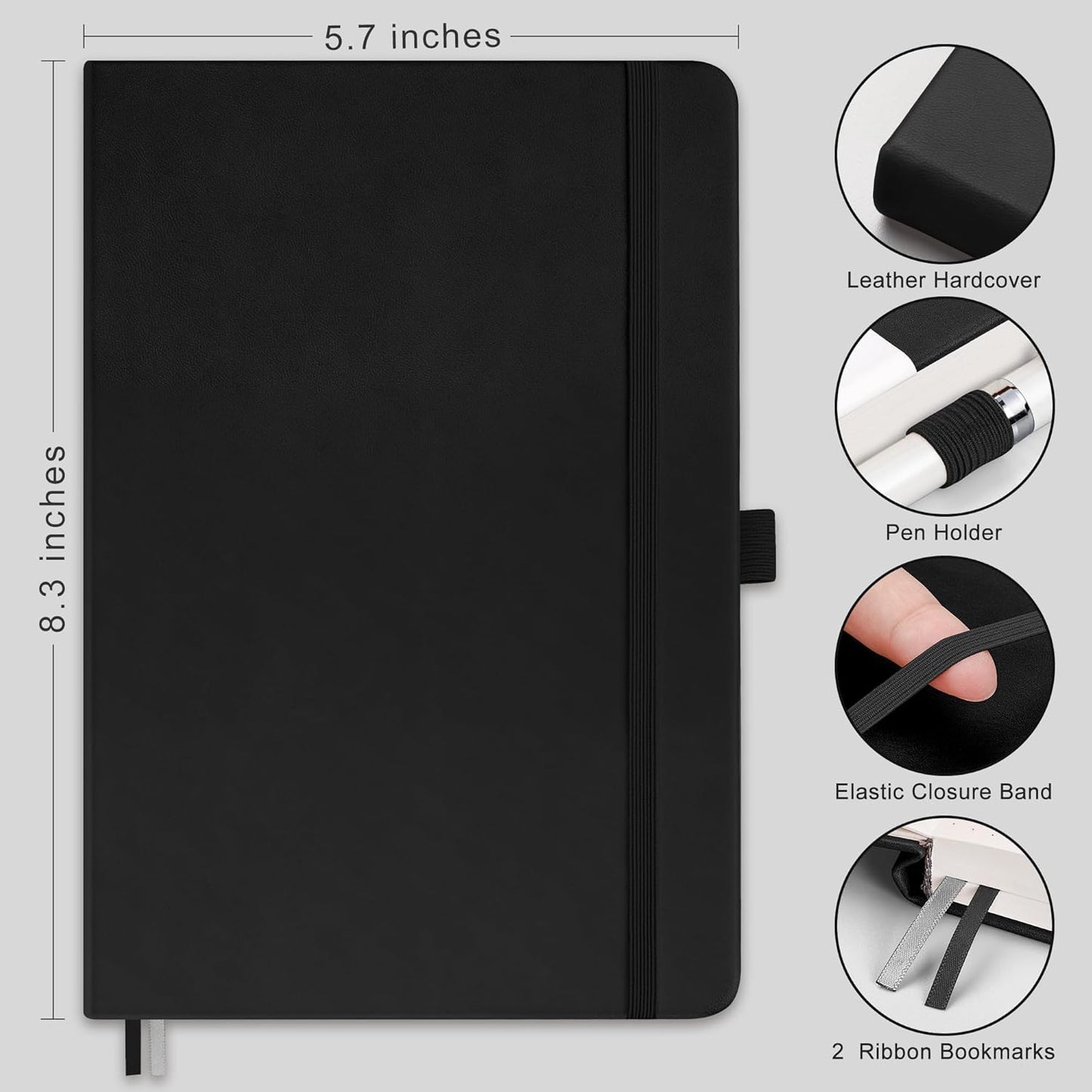 RETTACY Blank Journal Notebook, 192 Pages, A5 Medium Size (5.7'' x 8.3''), Leather Hardcover, 100 GSM Thick Paper, for Sketching, Drawing, Painting (Black)