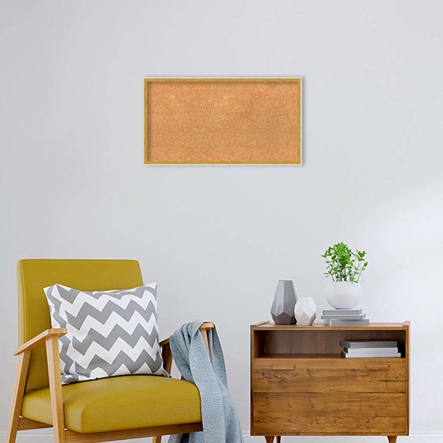 Amanti Art Natural Cork Board for Wall, 15x27 Vision Board with White Frame, Medium Corkboard Office Decor for Home Organization, Modern Corkboard Pinboard to Display Items for Home Organization in