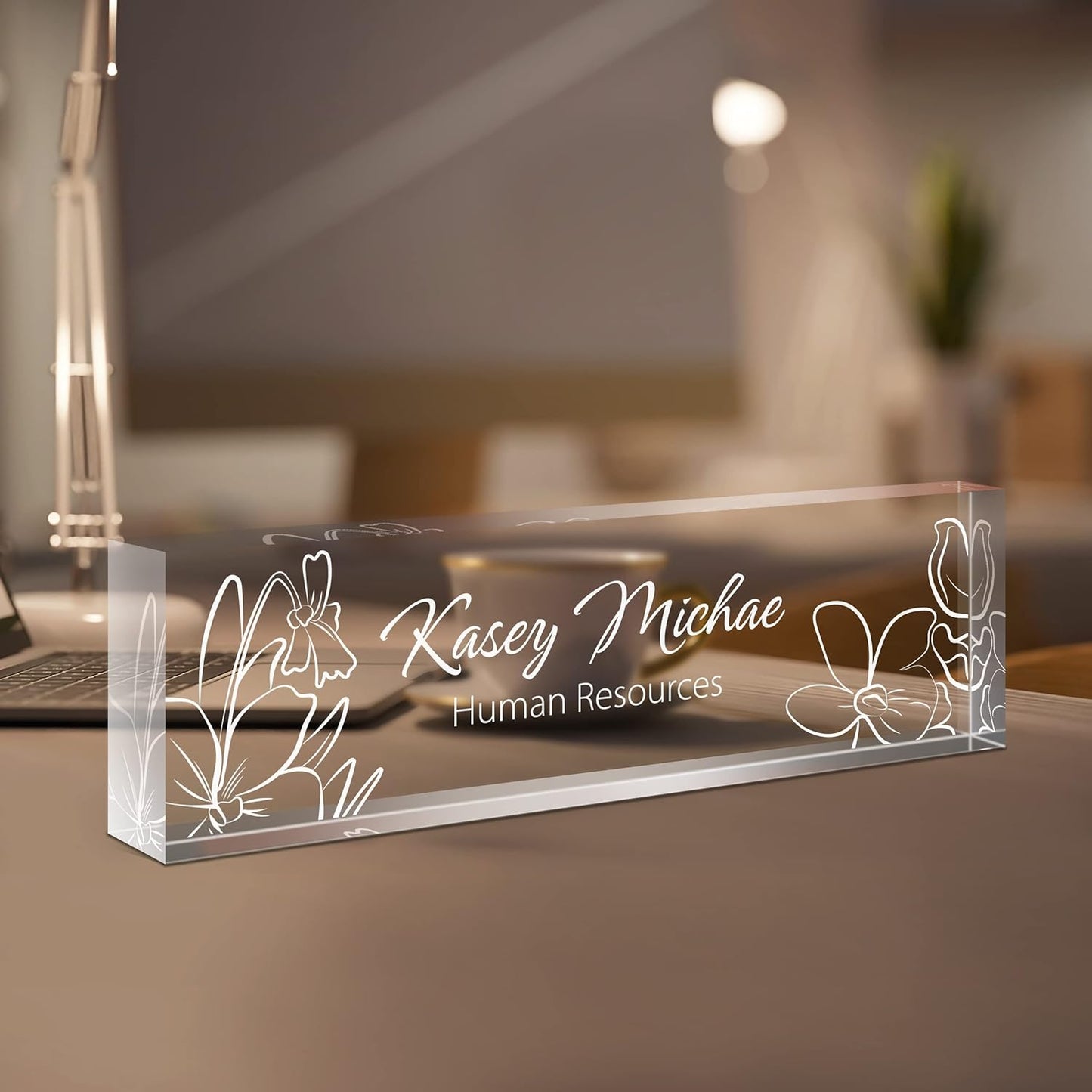 Gowellly Desk Name Plate Personalized - Custom Acrylic Name Plate for Desk - Enterprise Custom Logo/Text nameplates - Employee Appreciation Gifts (engrave-5)