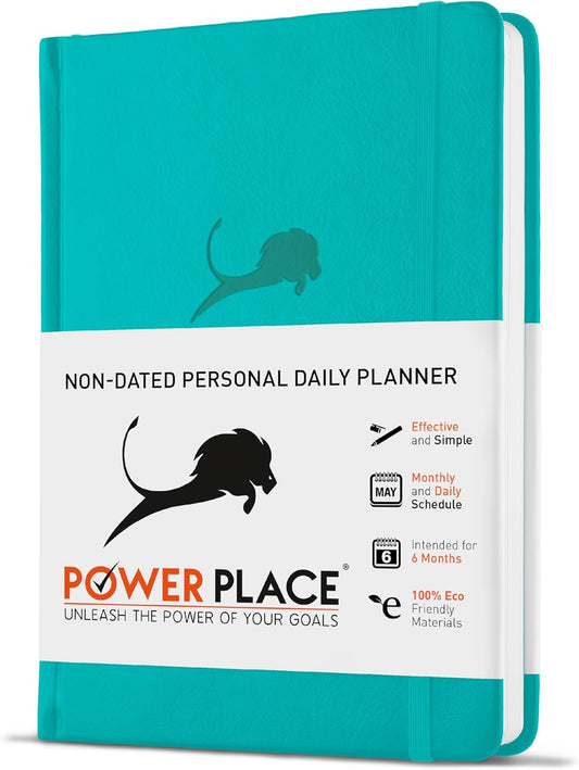 Daily Planner, Calendar and Gratitude Journal to Improve Time-Management, Productivity & Happiness | Vegan Leather Hardcover Organizer with Blank Dates, Undated 6 Months 24 Hour Agenda