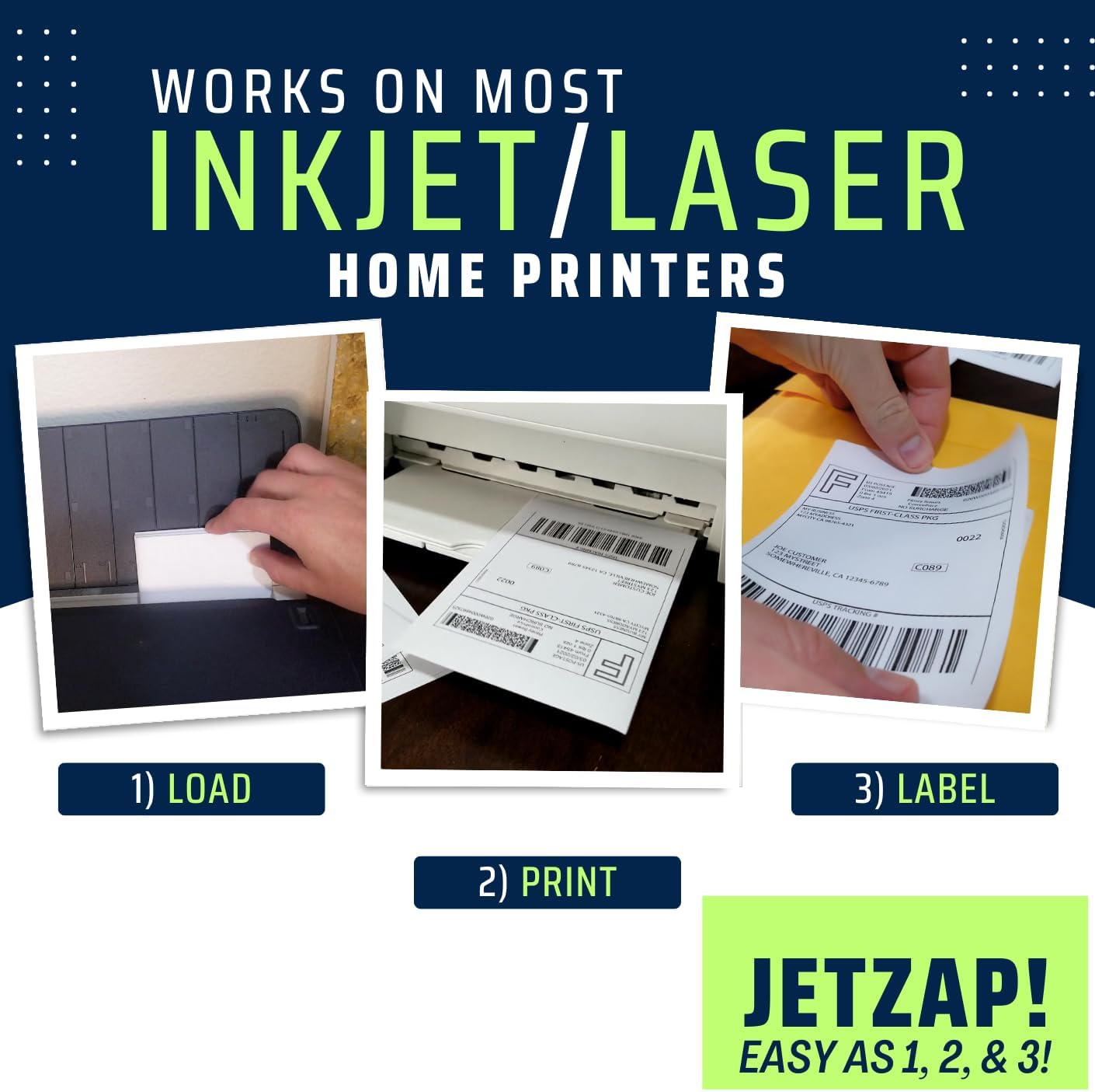 JETZAP Pre-Cut 4x6 Shipping Labels | Work on Most Inkjet and Laser Printers | Just Load & Print | USPS UPS FedEx for Home Printers | 500 Pack