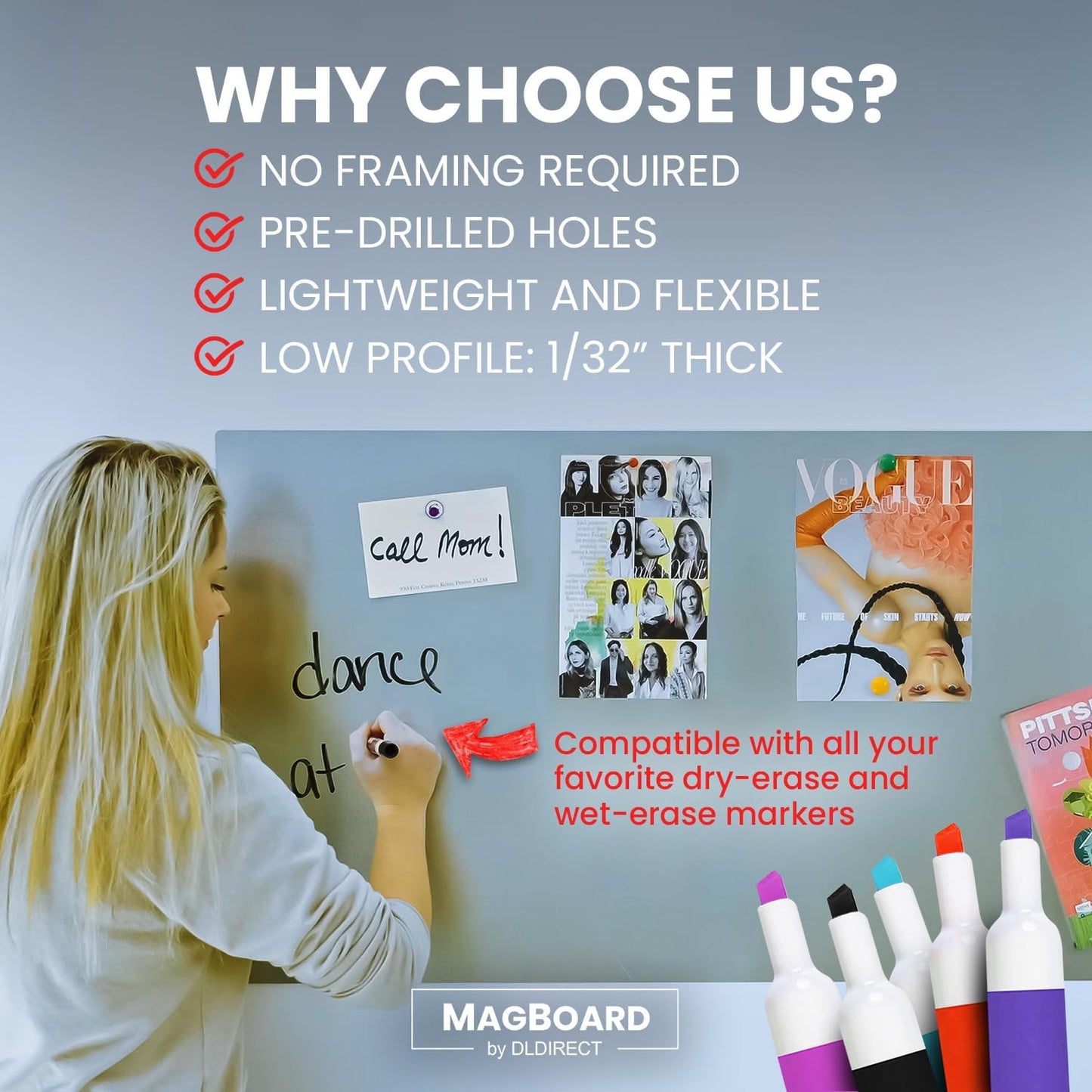 Diamond Life Magnetic Board - Memo & Vision Board for Home, School & Office - Magnet Board for Kids - Pre-drilled Mounting Screws Included (Stainless Steel 24"x36")