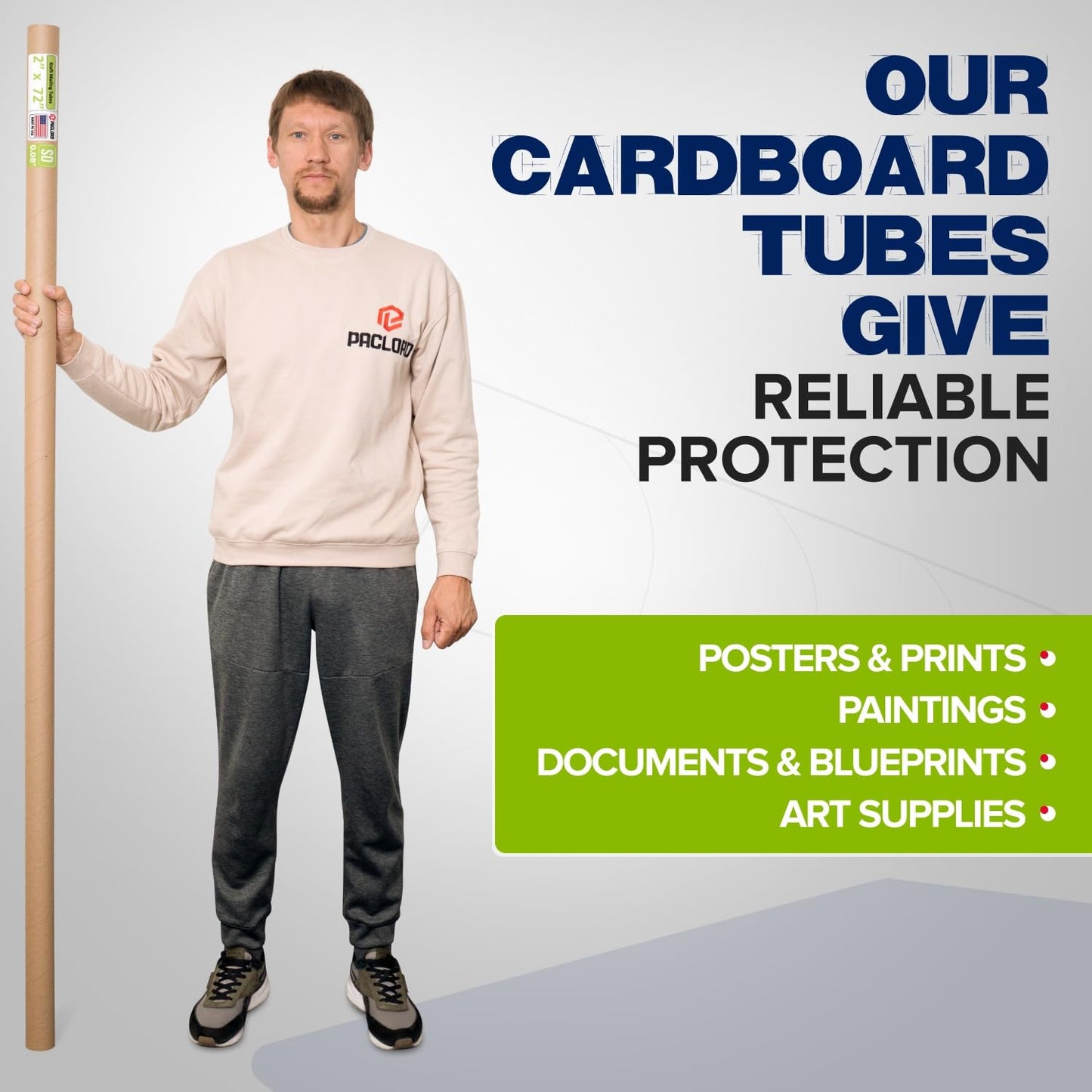 2" x 72" Reinforced Kraft Paper Mailing Tube, Pack of 4 Tubes with 8 Caps – Secure USPS Approved Poster Tube – Cardboard Tube for Shipping and Storing Posters, Prints, Artwork, or Documents