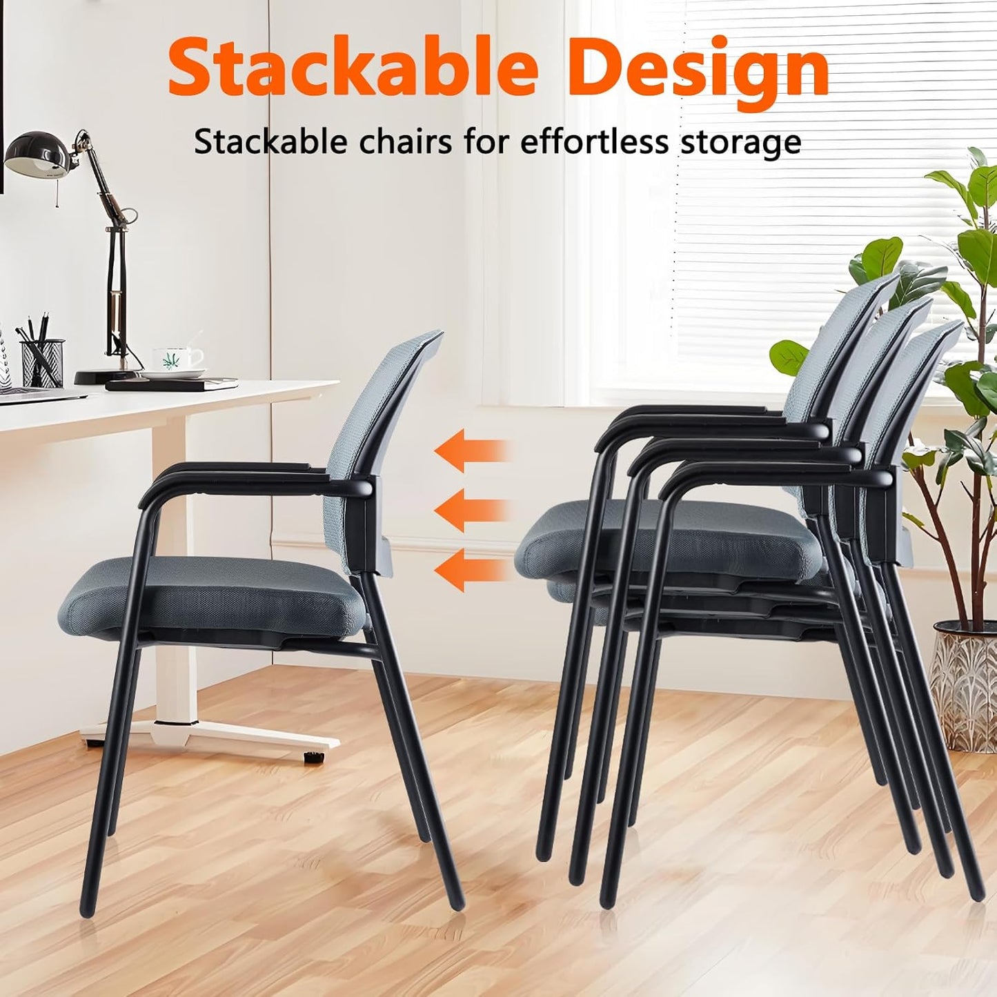 CLATINA Office Reception Guest Chair Mesh Back Stacking with Ergonomic Lumbar Support and Thickened Seat Cushion for Waiting Conference Room Gray 2 Pack