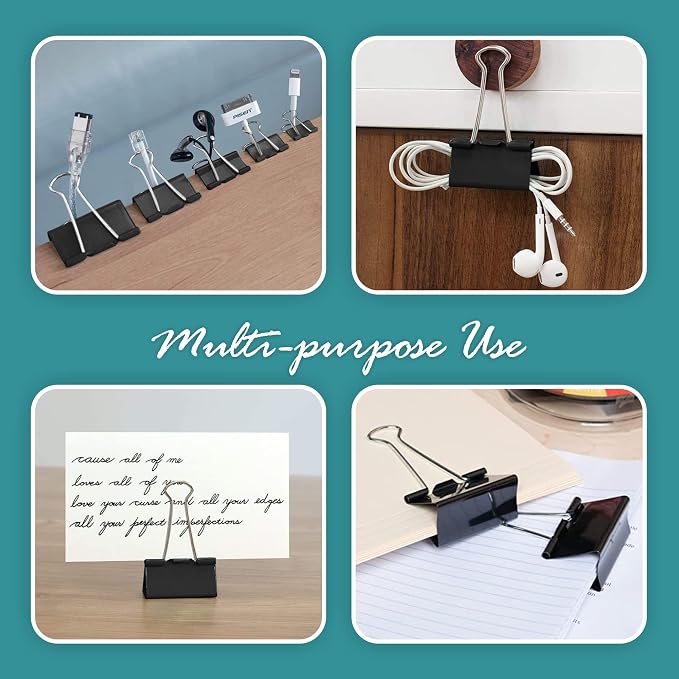 Binder Clips - 24 Small Binder Clips, 0.75 Inch Black Paper Clamps, File Clip - Image 6