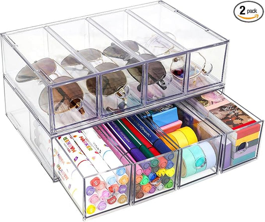 Desk Organizer with 8 Drawers, FODIENS 2 Packs Stackable Desktop Storage Box by FODIENS