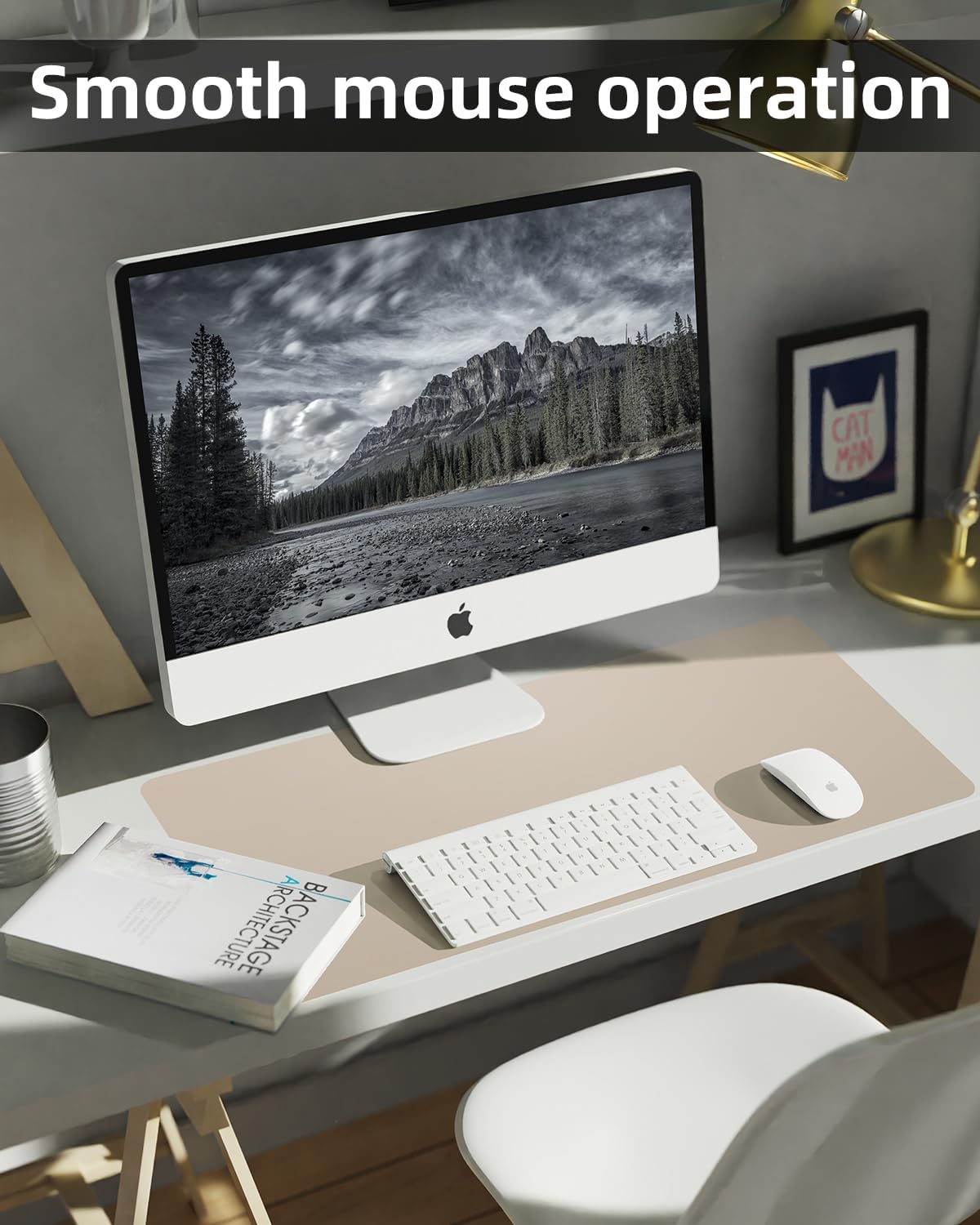 PULeather Non-Slip Desk Mat, Large Mouse Pad & Laptop Desk Pad - Waterproof Writing Pad for Office & Home (Beige, 35.4" x 17")