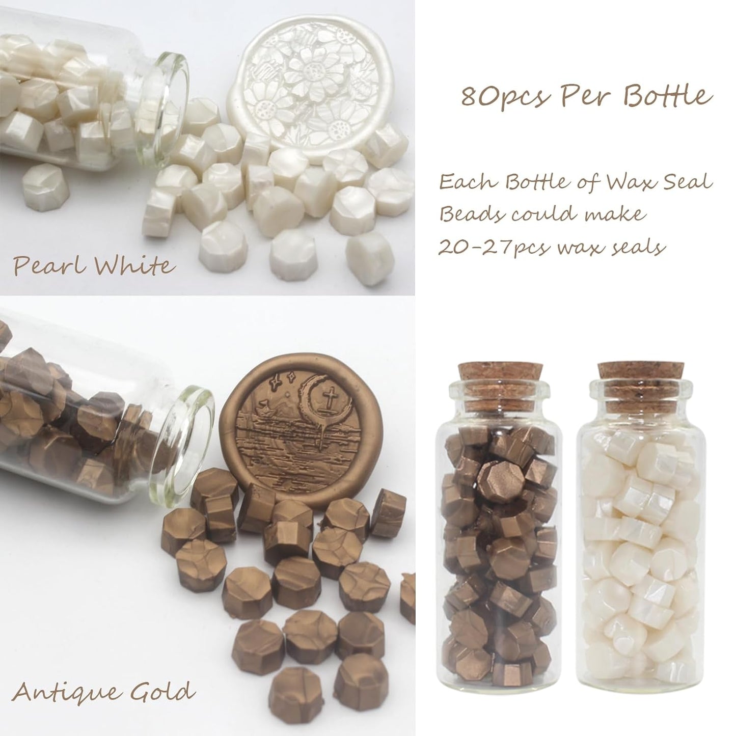 Letter Wax Seal Kit with Initial Alphabet T Wax Seal Stamp Head 3pcs, Pearl White and Vintage Gold Stamp Sealing Beads, Spoon, Metallic Gold & Silver Pen, Vintage Gift Box Set
