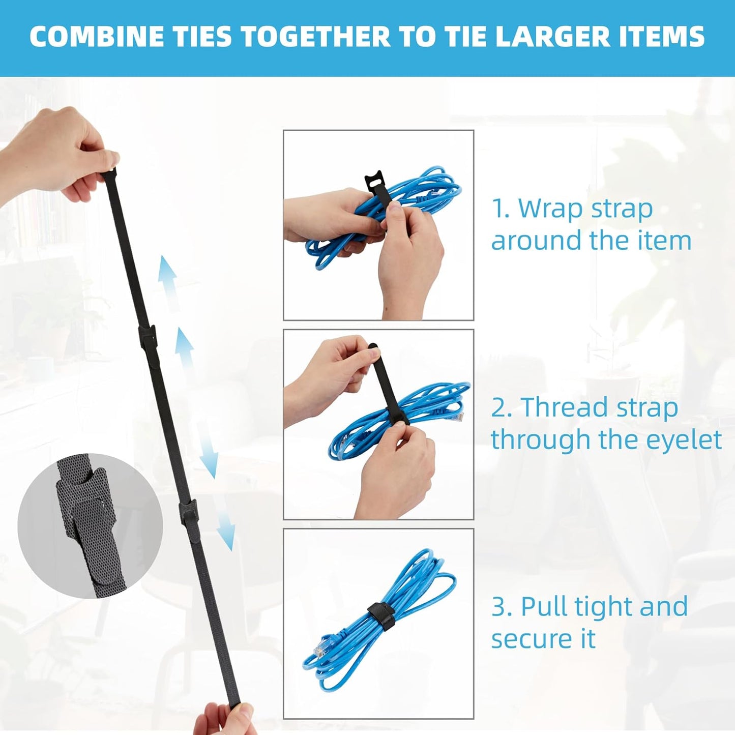120 PCS Fastening Cable Ties Reusable, Multi-purpose 8 in Cable Management Ties with Hook and Loop, Adjustable Cord Ties for Organizing Home, Office and Data Centers, 5 Colors