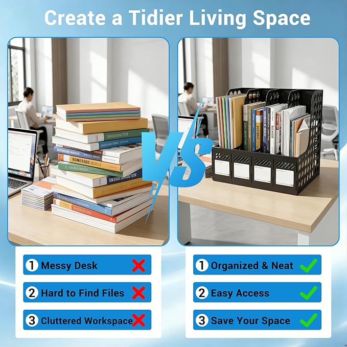 Ysenchan Plastic Magazine File Holder & Desk Organizer, 4 Vertical Compartments - Image 3