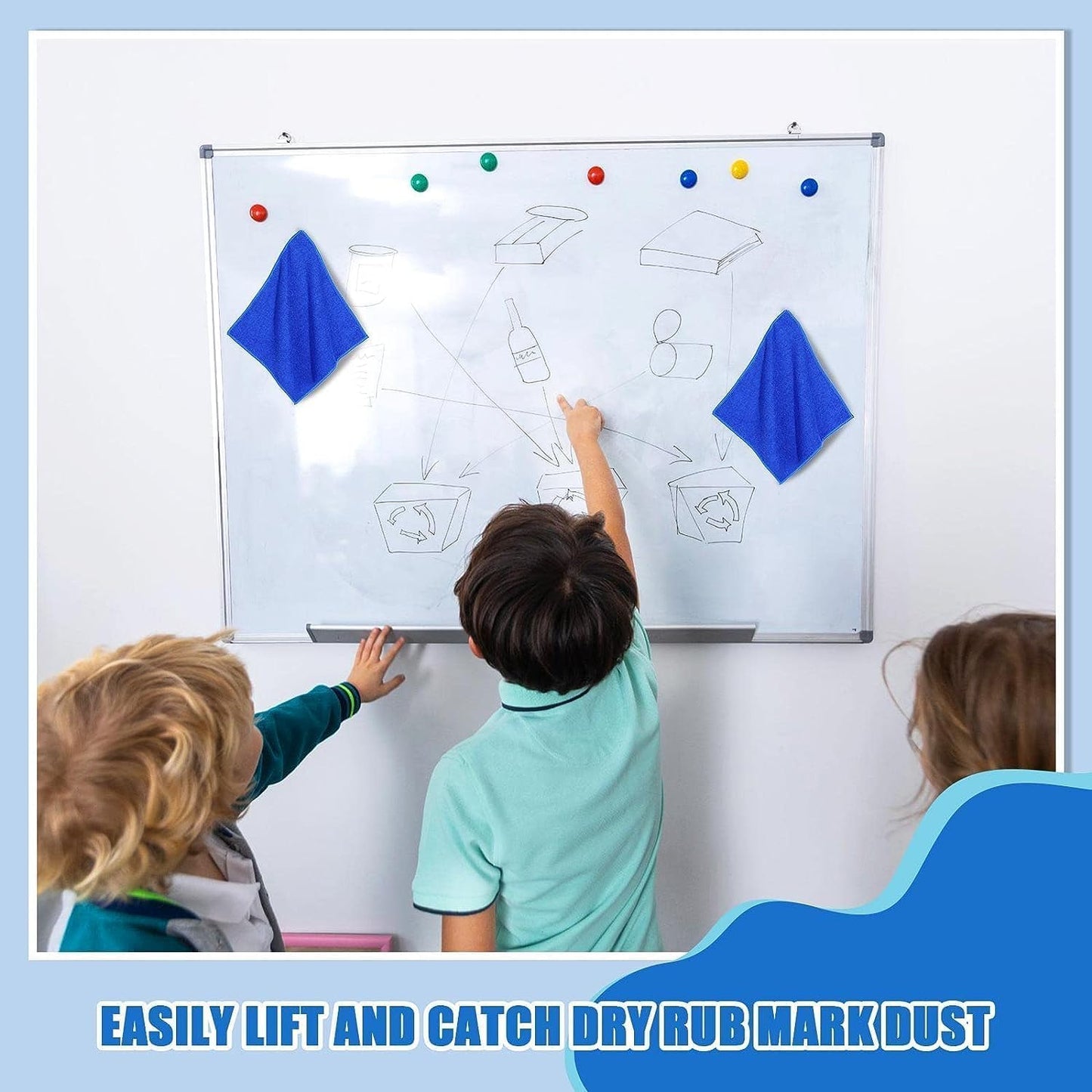 Nuenen 48 Packs Magnetic Cleaning Cloth Microfiber Dry Erase Eraser Magnetic Whiteboard Eraser Reusable Washable Dry Erase Cloth for Office Classroom Home, 10'' x 10''