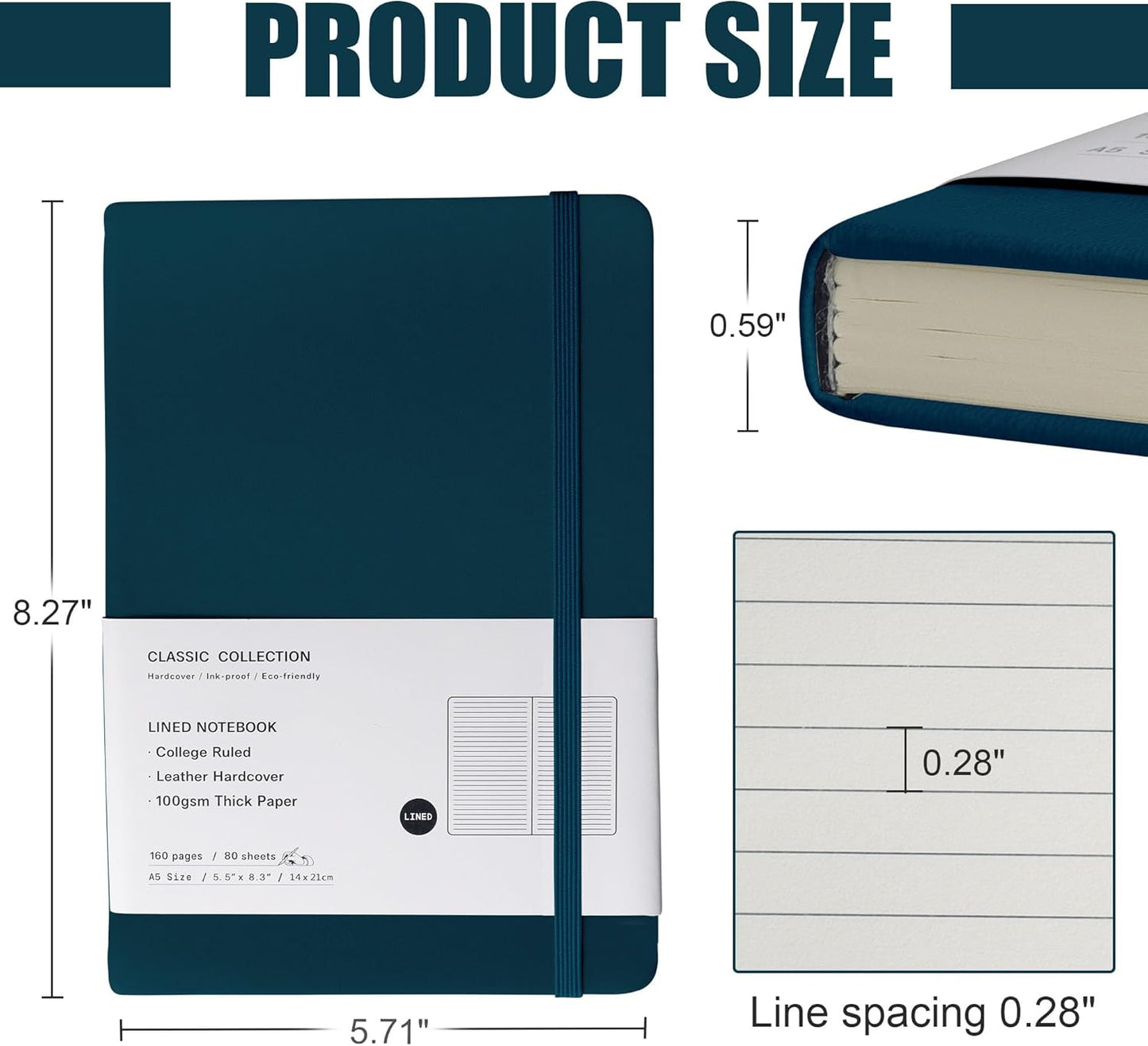 Lined Journal Notebook, 10Pack(Turquoise), 160 Pages, Medium 5.7 inches x 8 inches - 100 gsm Thick Paper, Hardcover