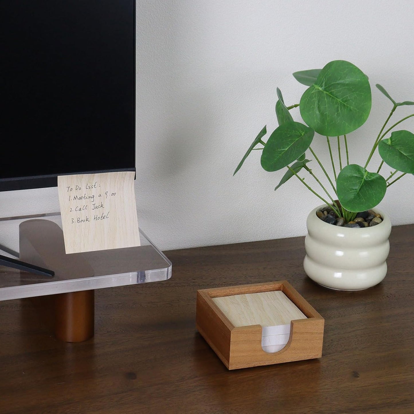 MultiBey Sapele Wood Sticky Note Holder, Self -Sticky Note Pad Holder, Thicked Wooden Post it Note Dispenser Memo Pad Holder, Desk Supplies Organizer Accessories for Office Home Schools