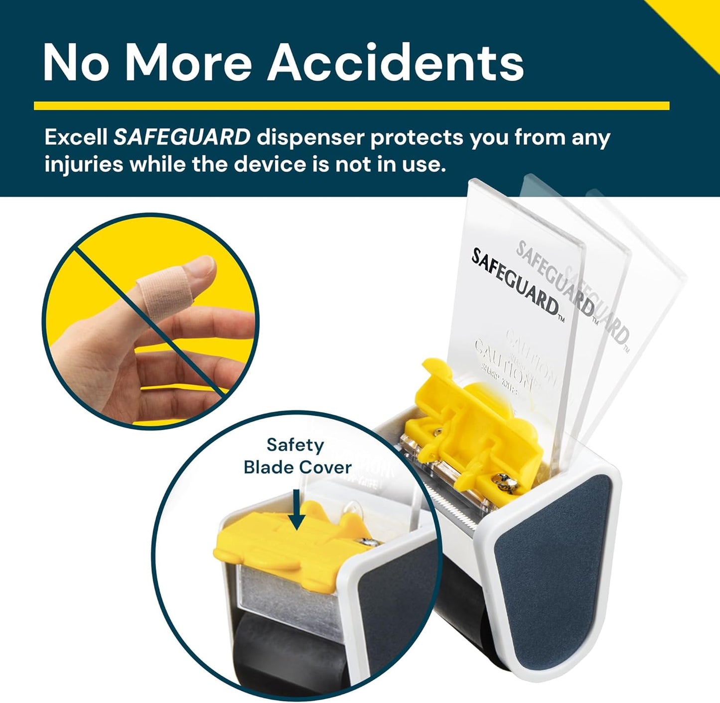 Excell Safeguard Packing Tape Dispenser with 1 Roll Transparent Tape, 2 Inch Wide Tape Gun with Pushflap Technology for Effortless Packaging, Box & Carton Sealing