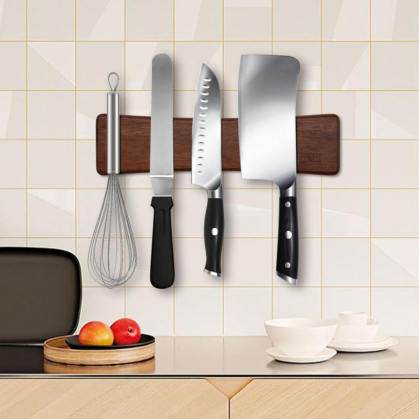 Knife Magnetic Strip, Acacia Wood Powerful Magnetic Knife Strips, Magnetic Knife Holder for Wall 10 Inch Use as Magnetic Tool Organizer, Home Organizer