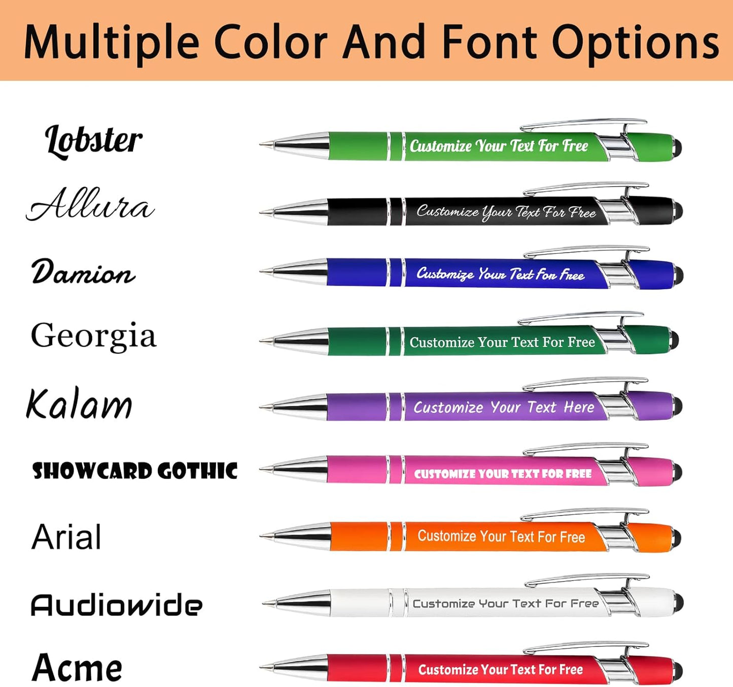 Max 500 Pcs Personalized Pens Bulk, Custom Pens with Free Engraving, Customized Stylus Tip Ballpoint Pen with Your Name Massage Text for School Office Business Graduation Anniversaries-50 Packs