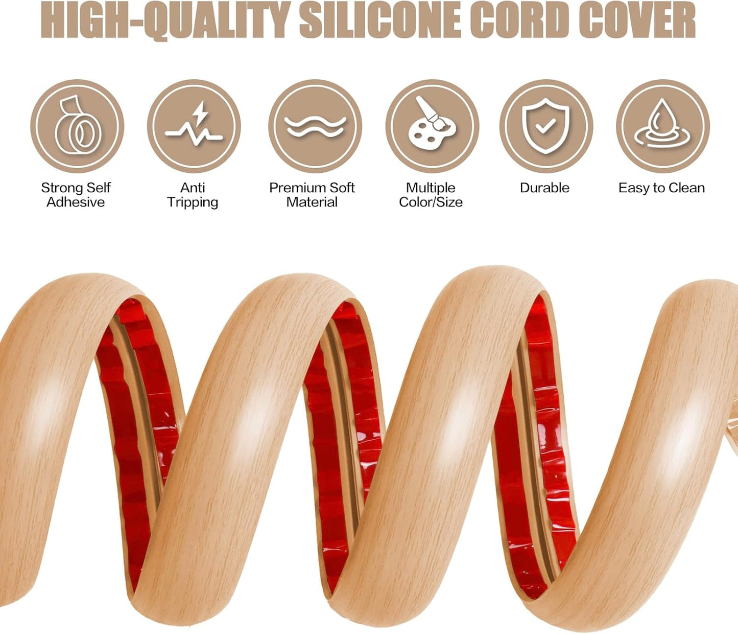 Floor Cord Cover Self Adhesive Cord Hider,10FT Cable Management, Extension Strip Protector for Wires, Prevent Cable Trips for Offices, Gyms, Exhibitions Cavity:0.39"(W) x0.27(H) WoodLightyellow