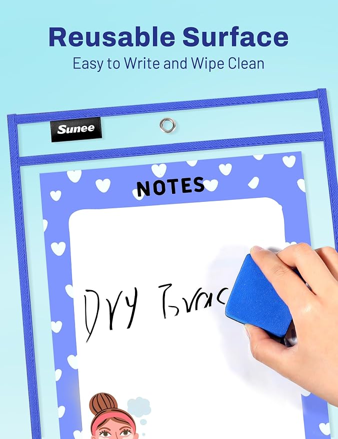 SUNEE 6 Packs Oversized Reusable Dry Erase Pocket Sleeves - Image 3