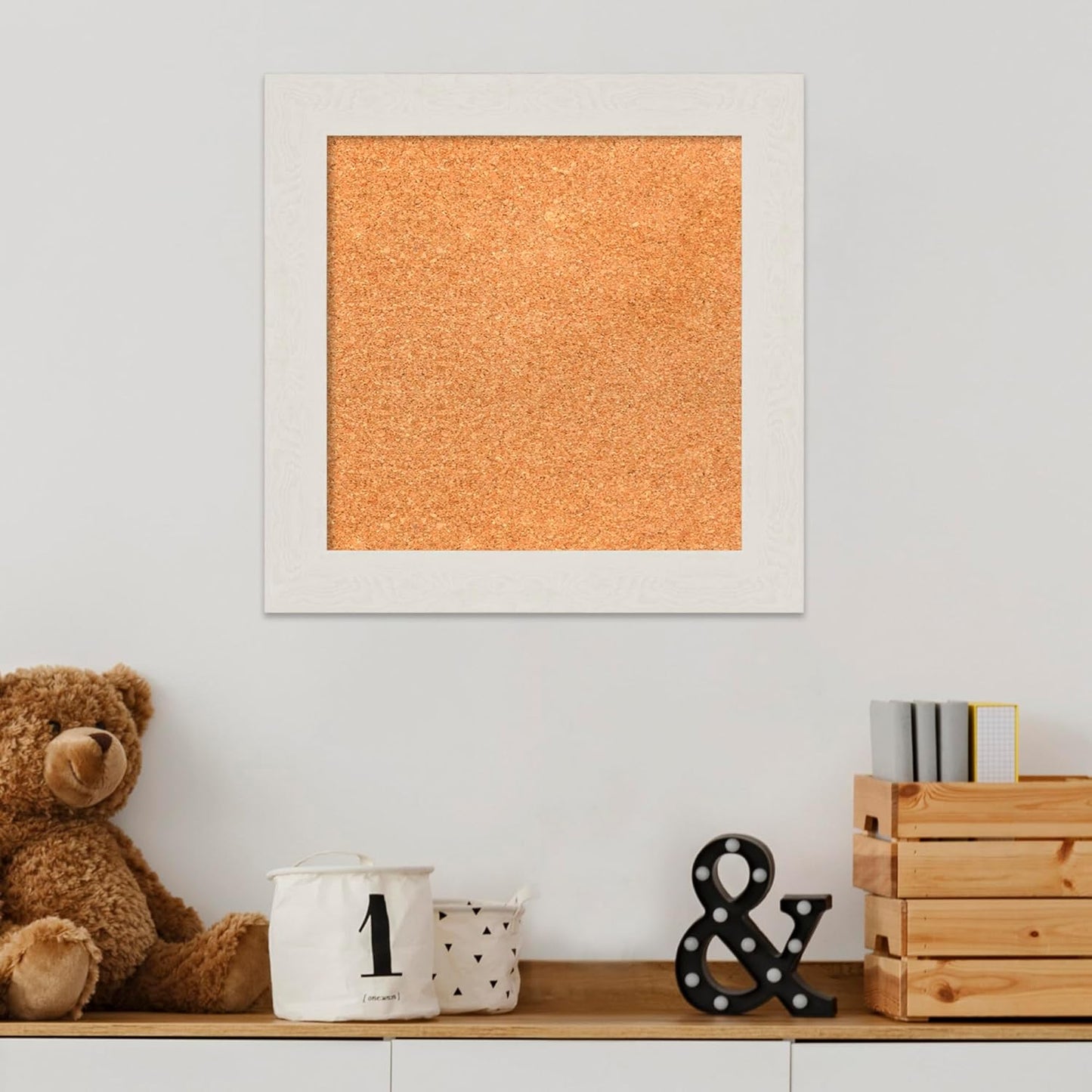 Amanti Art Natural Cork Board for Wall, 17x17 Vision Board with White Frame, Small Corkboard Office Decor for Home Organization, Country Rustic Corkboard Pinboard to Display Items for Home