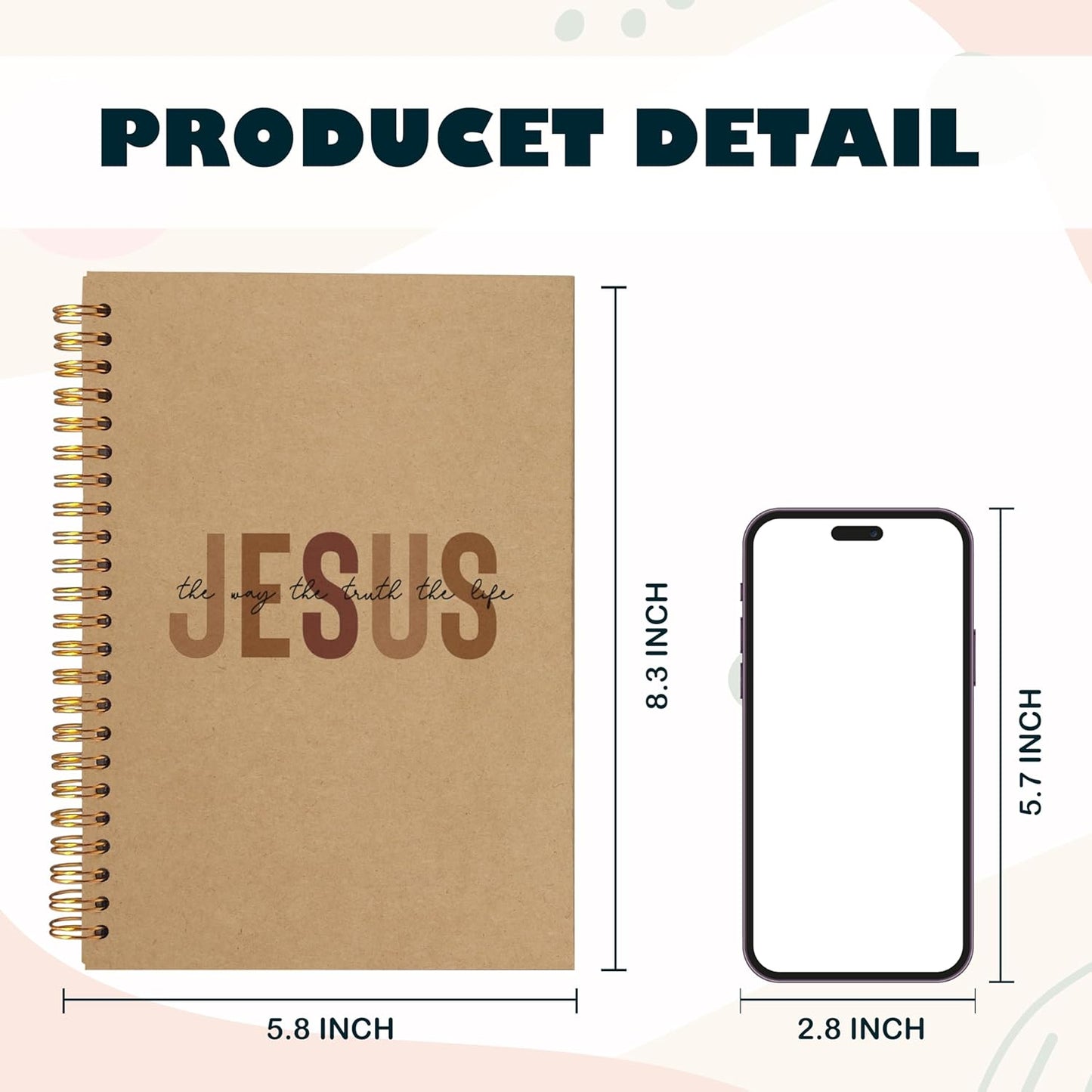 Boho Christian Notebook Journal, Christian Gifts for Women, Bible Notebooks for Note Taking, Bible Journaling Notebook, Jesus the Way the Truth the Life Hardcover Spiral Notebook 5.5x8.3 kraft paper